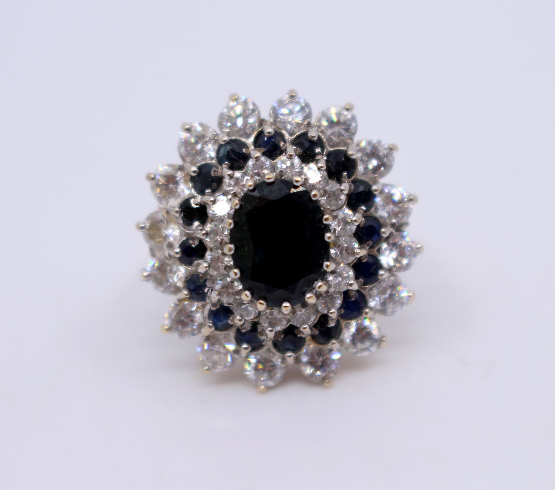 Decorative Sapphire & Diamond Style 9ct Gold Ring