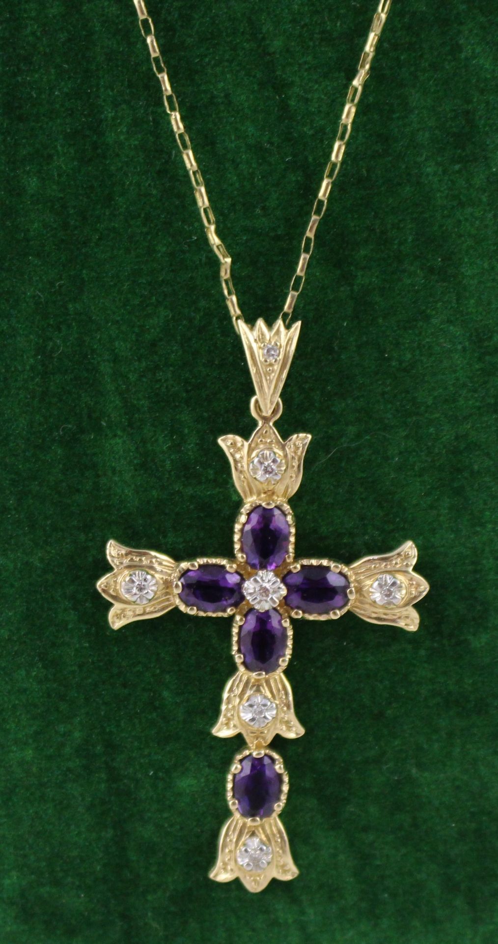 Diamond & Amethyst Gold Cross on Chain