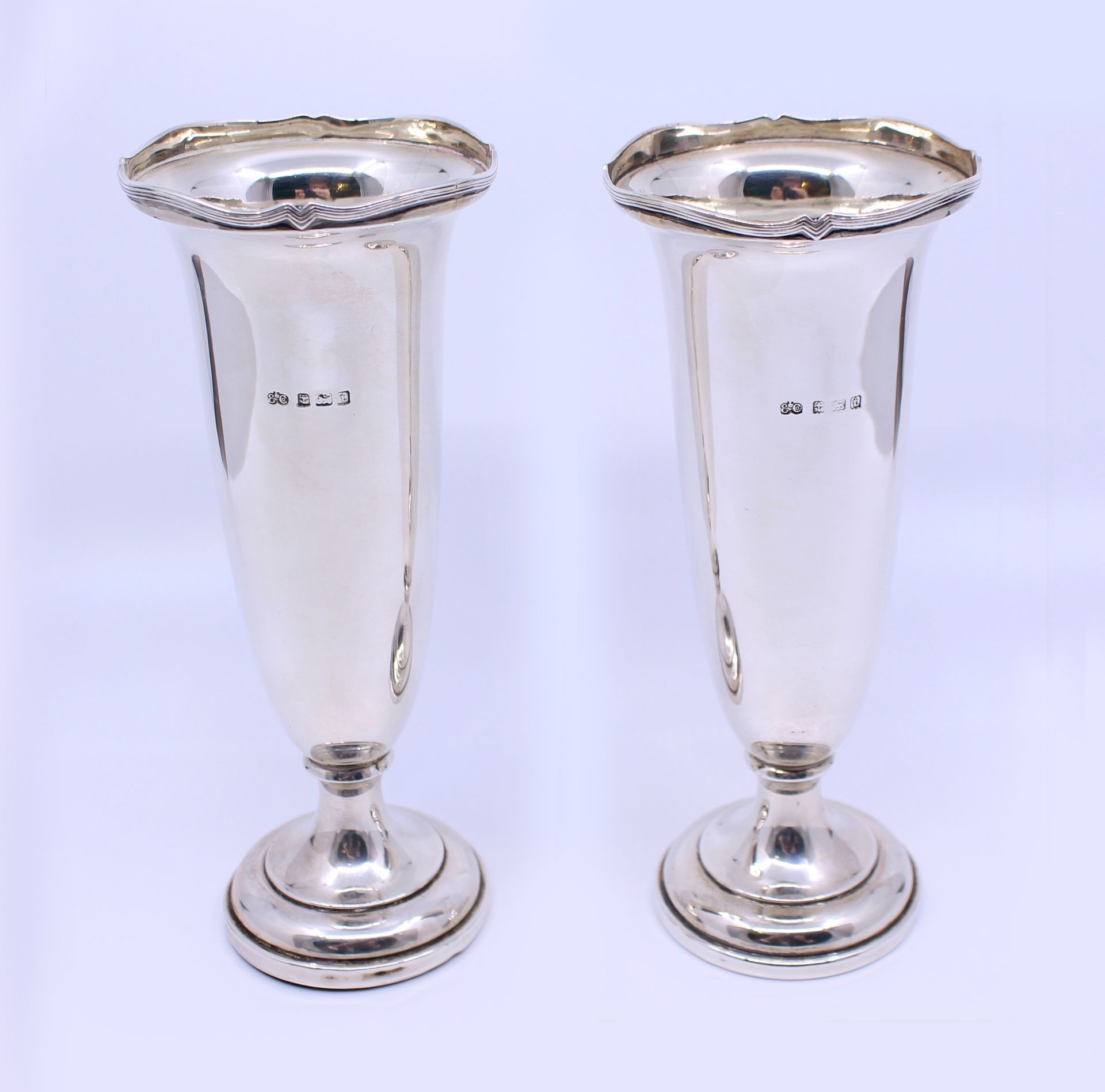 Pair of Sterling Silver Elkington & Co Vases Birmingham 1918