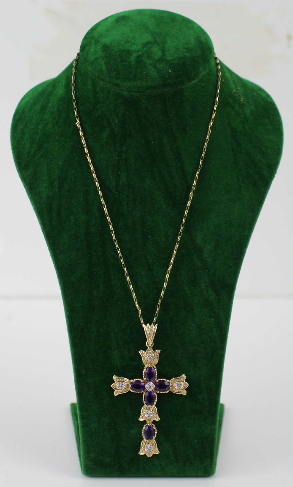 Diamond & Amethyst Gold Cross on Chain - Image 3 of 4