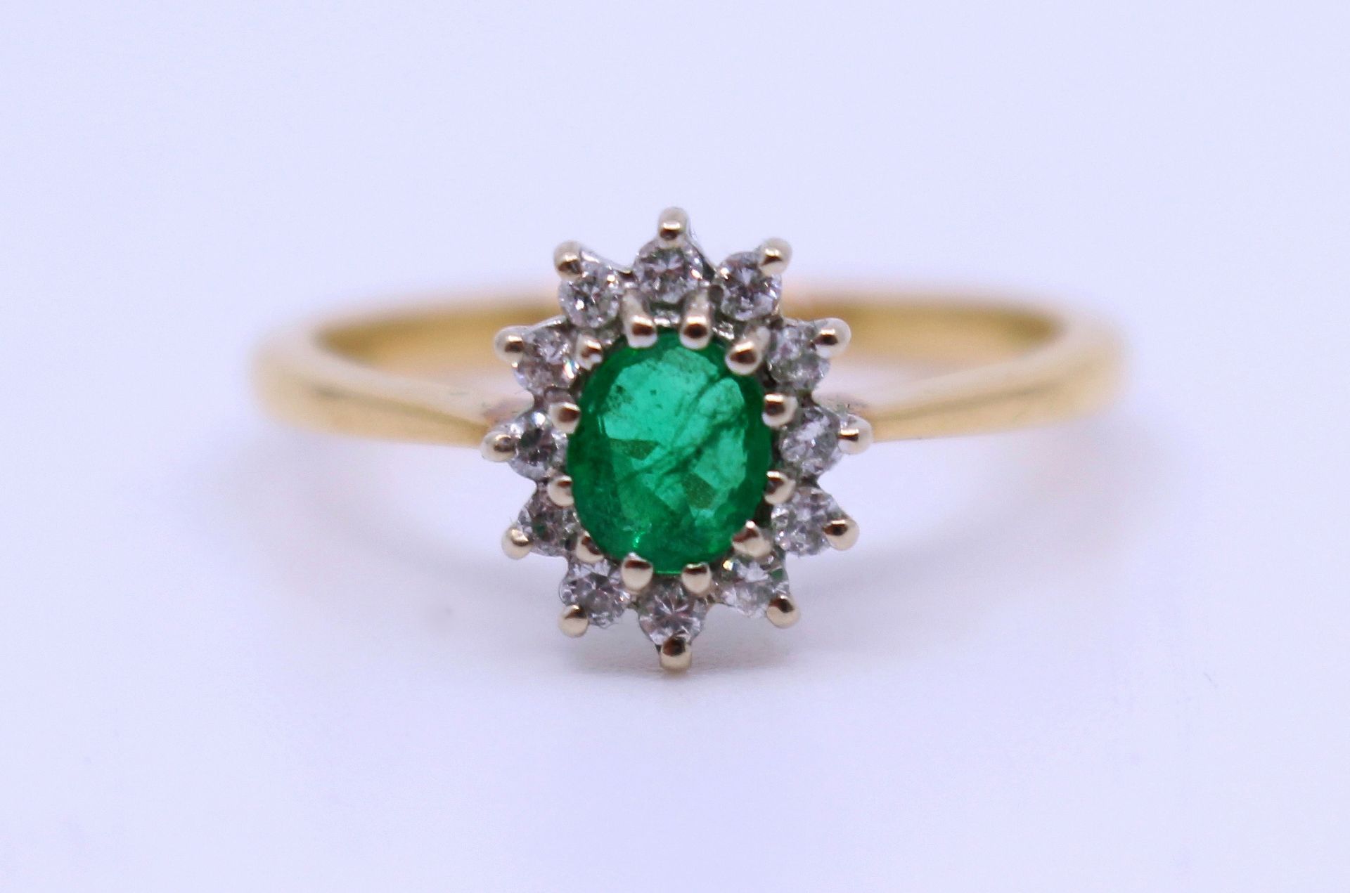 Emerald & Diamond 18ct Gold Cluster Ring