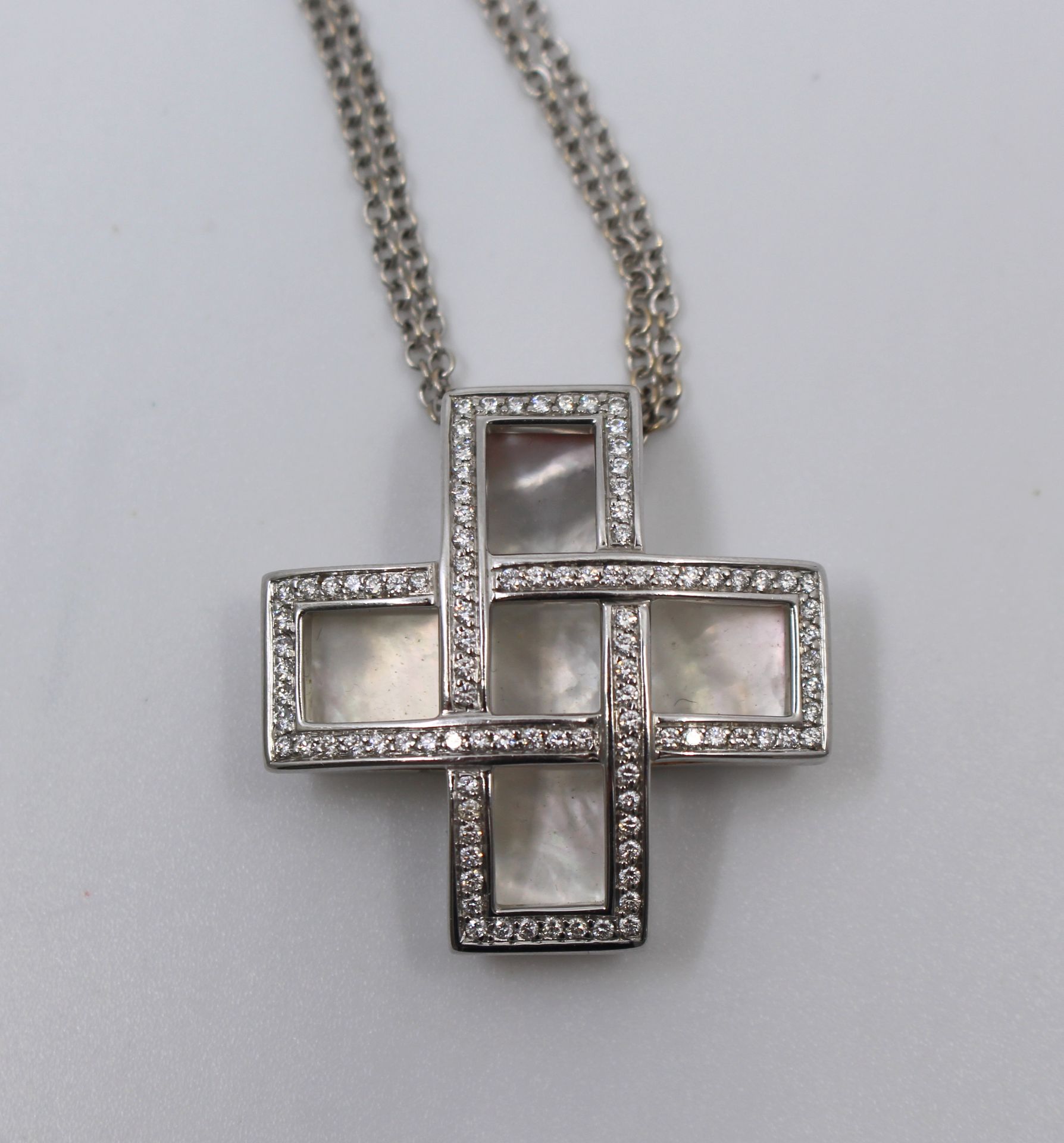 Boodles 18ct Gold Diamond & Mother of Pearl Cross on Chain - Image 4 of 4