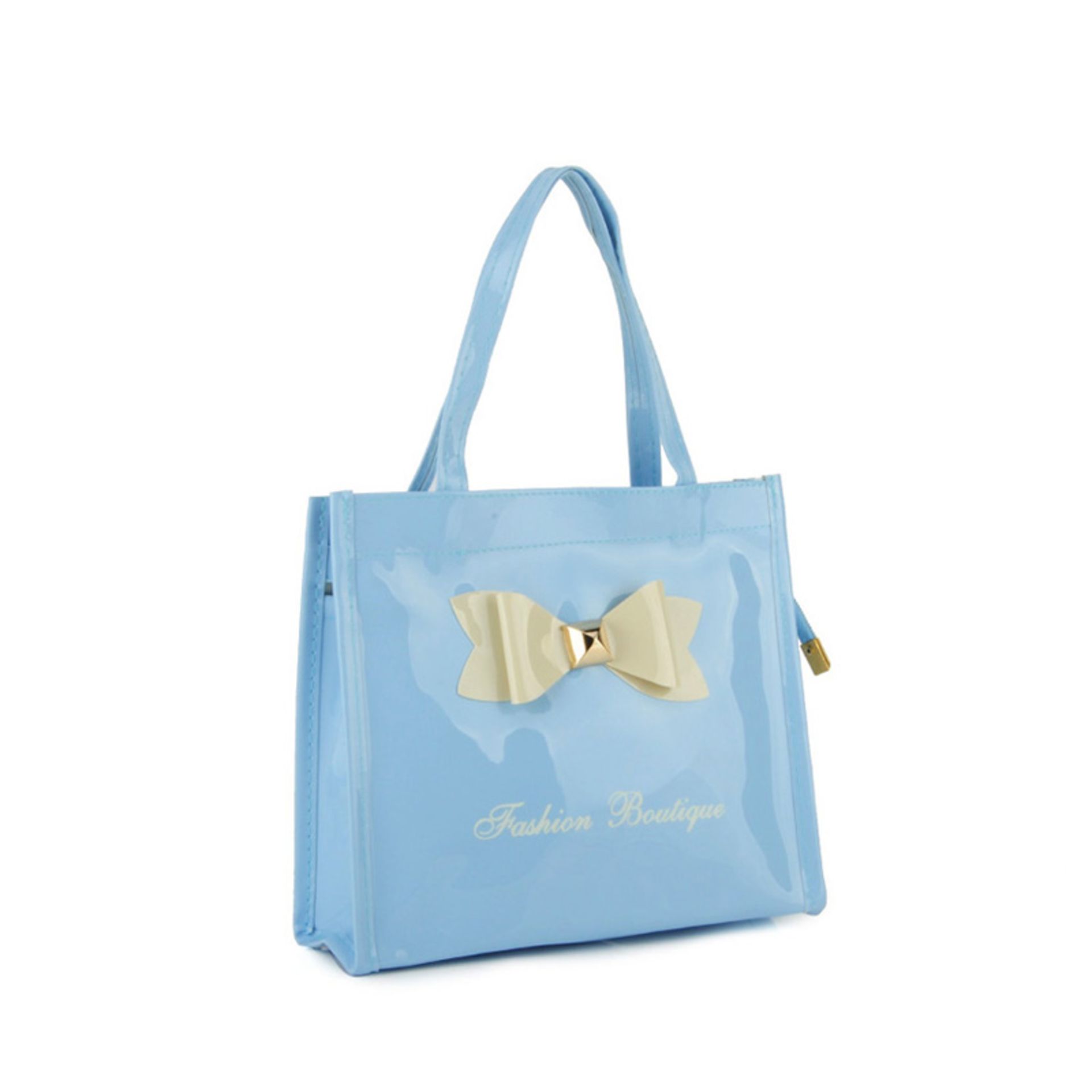 Light blue - Contrast Color Design Bowknot Decoration Patent Women Handbag