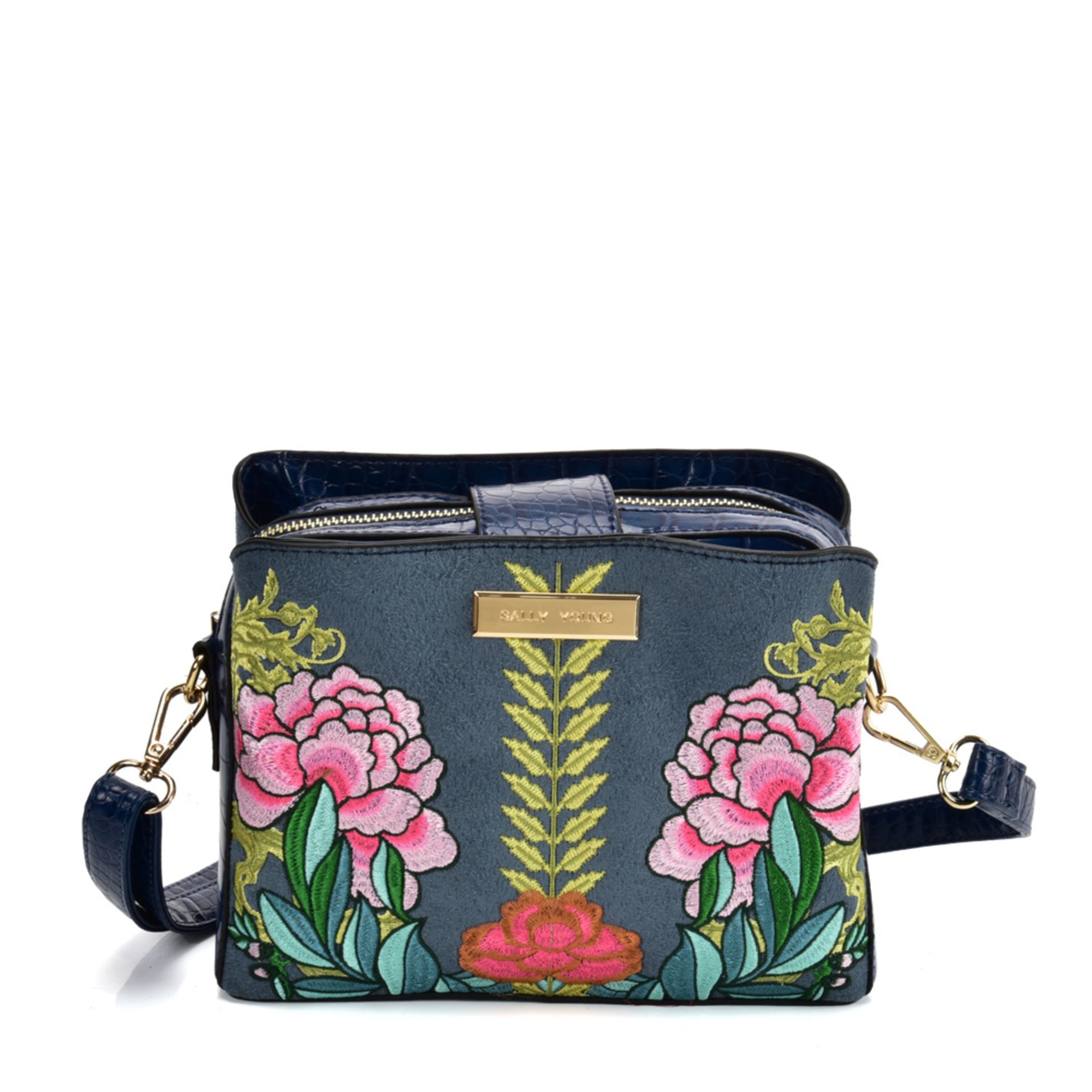 BLUE - Handbag With Retro Flower Printing Design