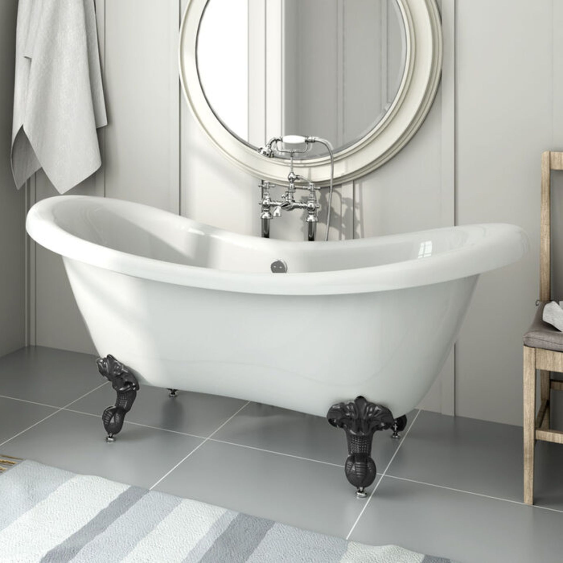 (Z2) 1600mm Cambridge Traditional Roll Top Double Slipper Bath - Black Ball Feet. RRP £699.99.... - Image 3 of 5