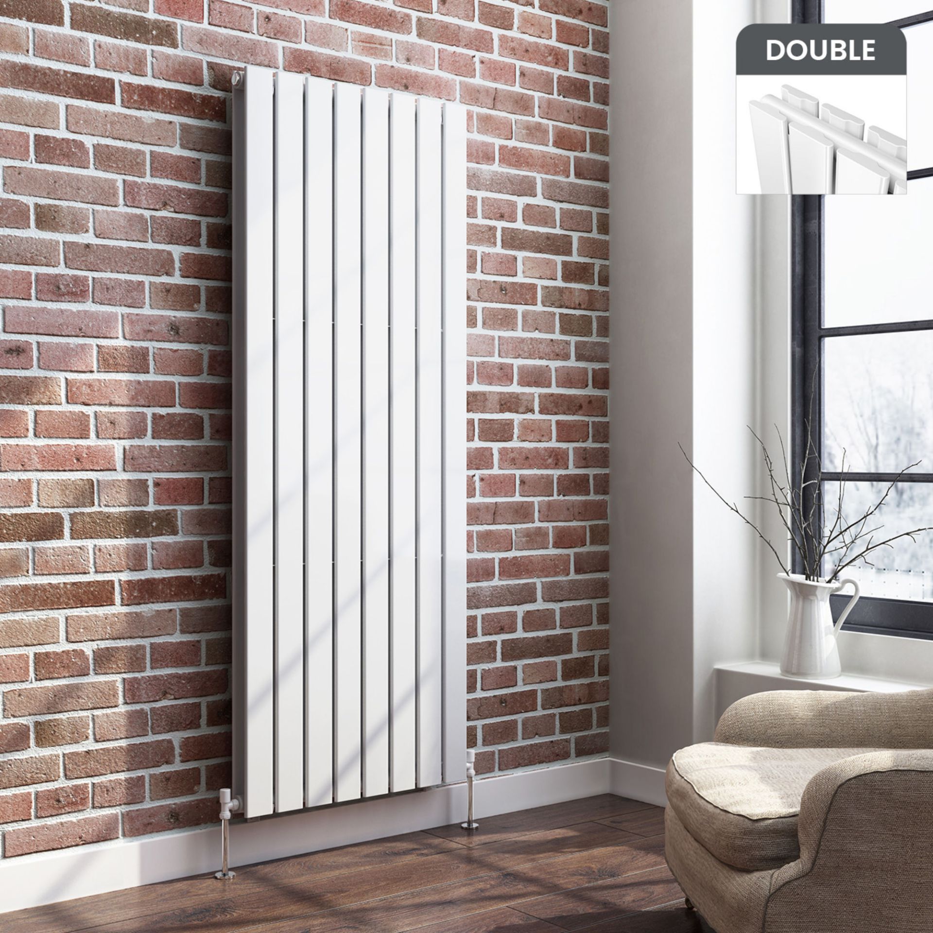 (DD79) 1600x608mm Gloss White Double Flat Panel Vertical Radiator. RRP £449.99. Made from high...