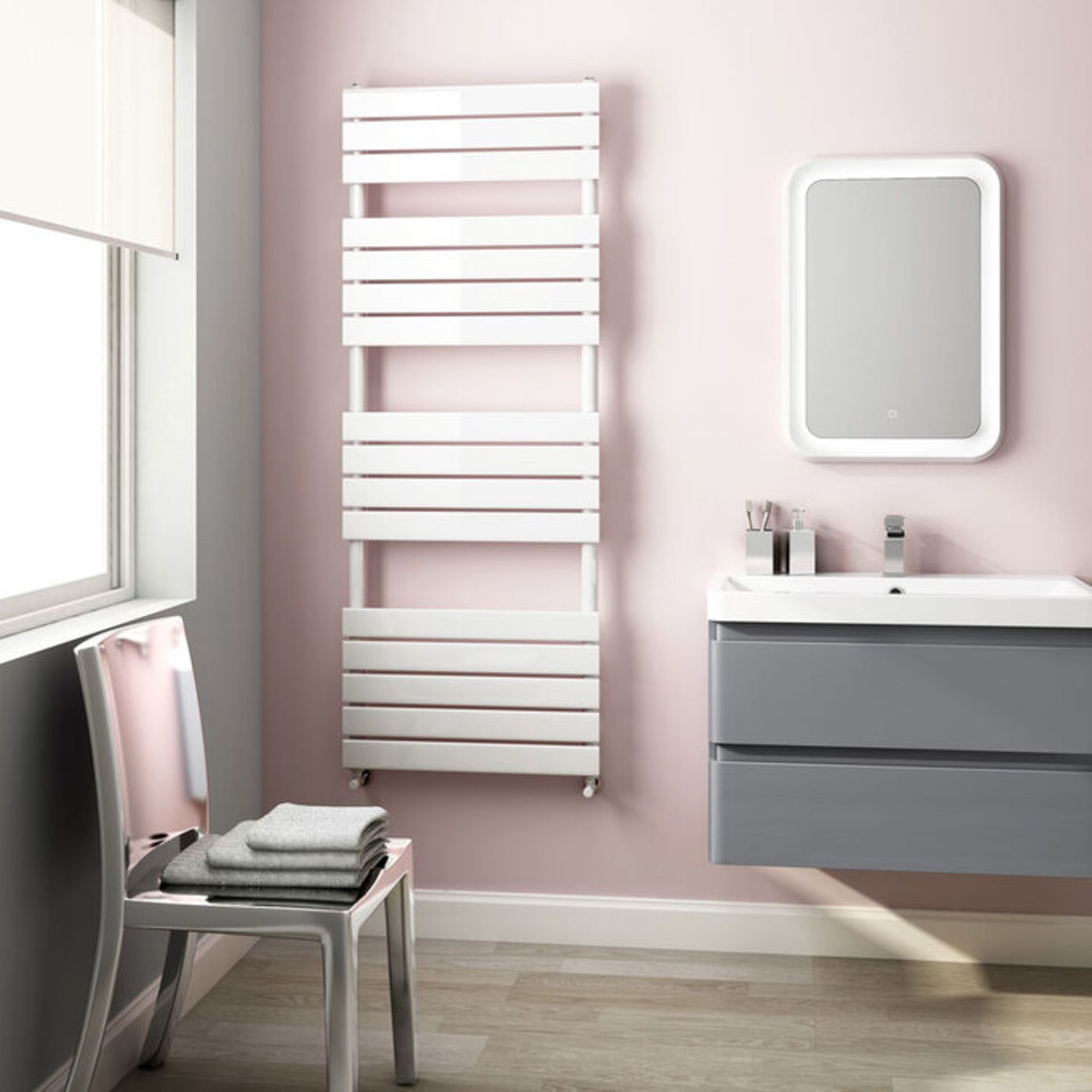 (Z52) 1600x600mm White Flat Panel Ladder Towel Radiator. RRP £354.99. we use low carbon steel... - Image 2 of 2