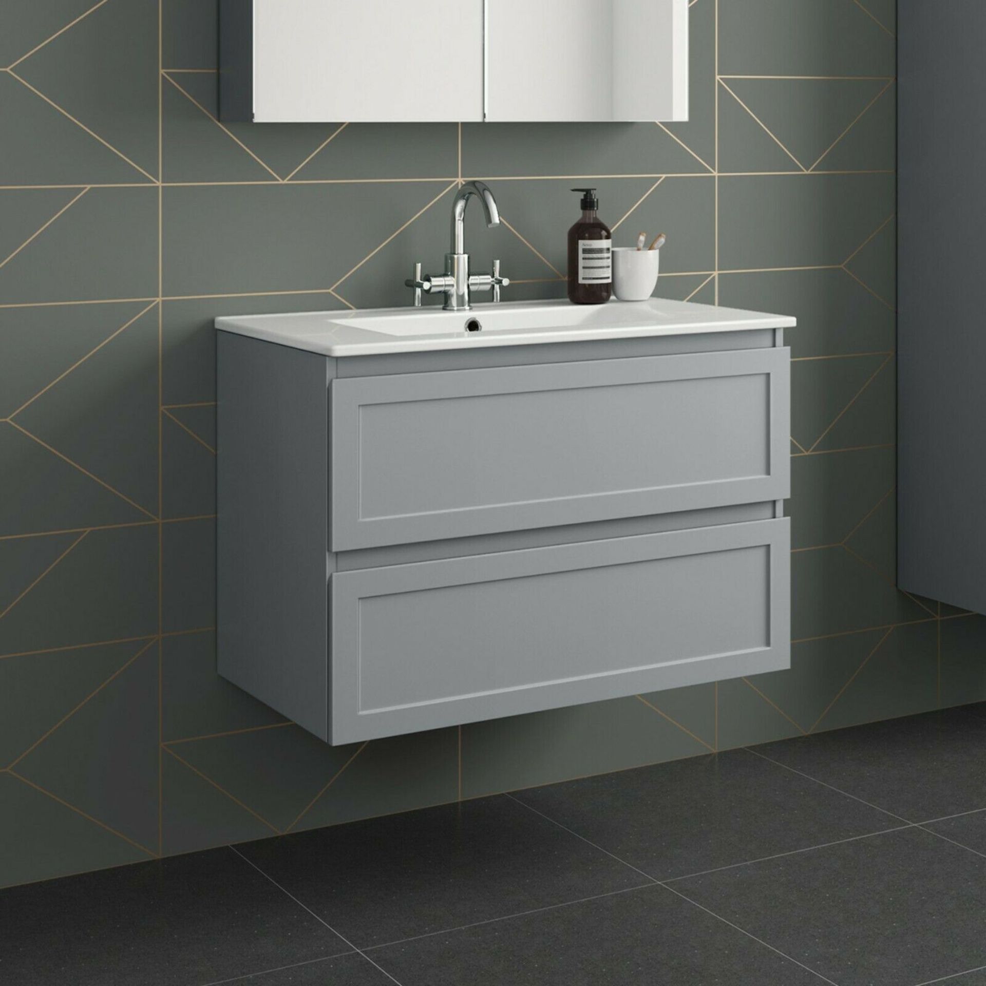 (Z4) 800mm Landeya Cuva Matte Grey Built In Sink Drawer Unit - Wall Hung. RRP £599.99. Comes c...