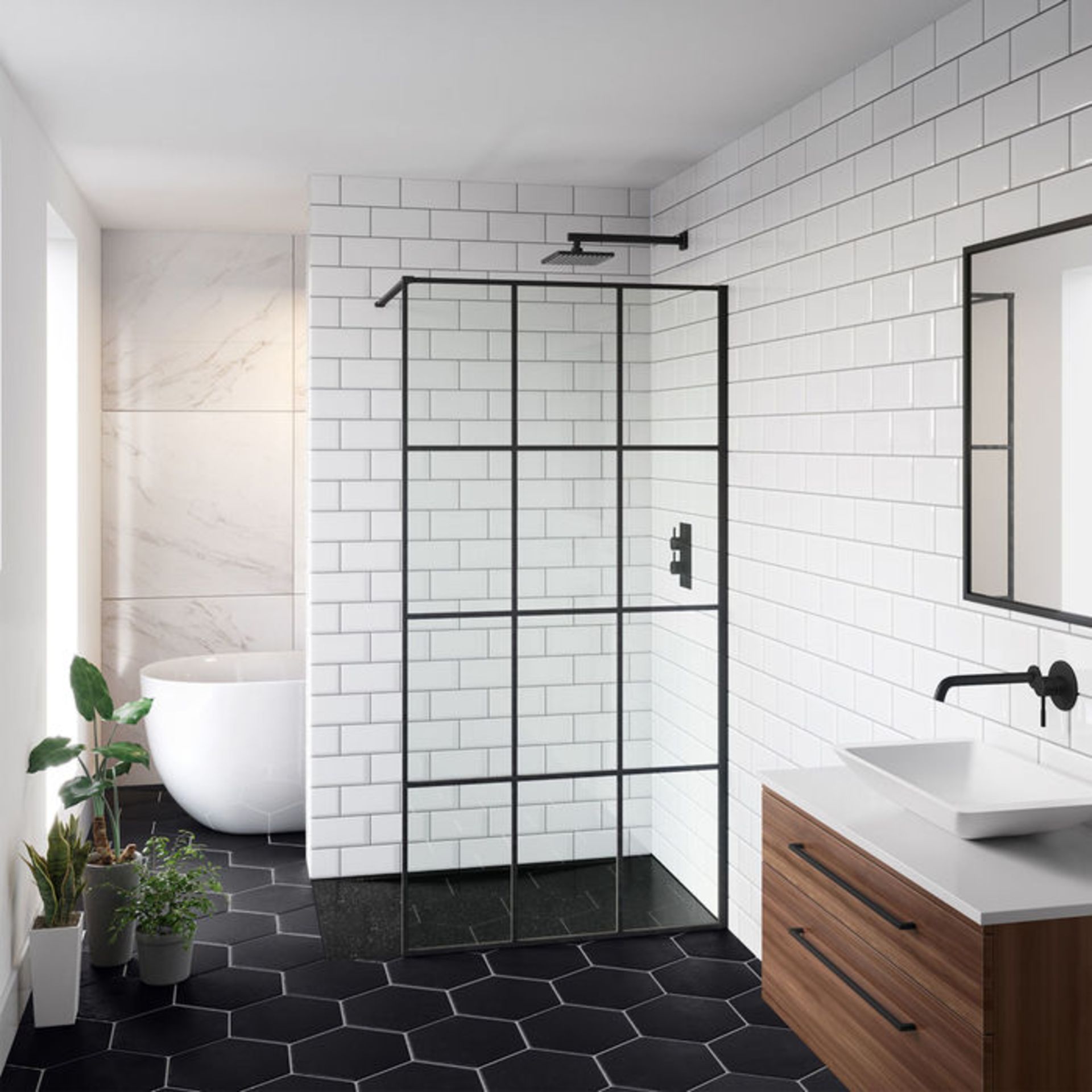 (Z35) 1000mm - 8mm Designer Black Shoji Wetroom Panel. RRP £449.99. Stylish matte black finish... - Image 3 of 5