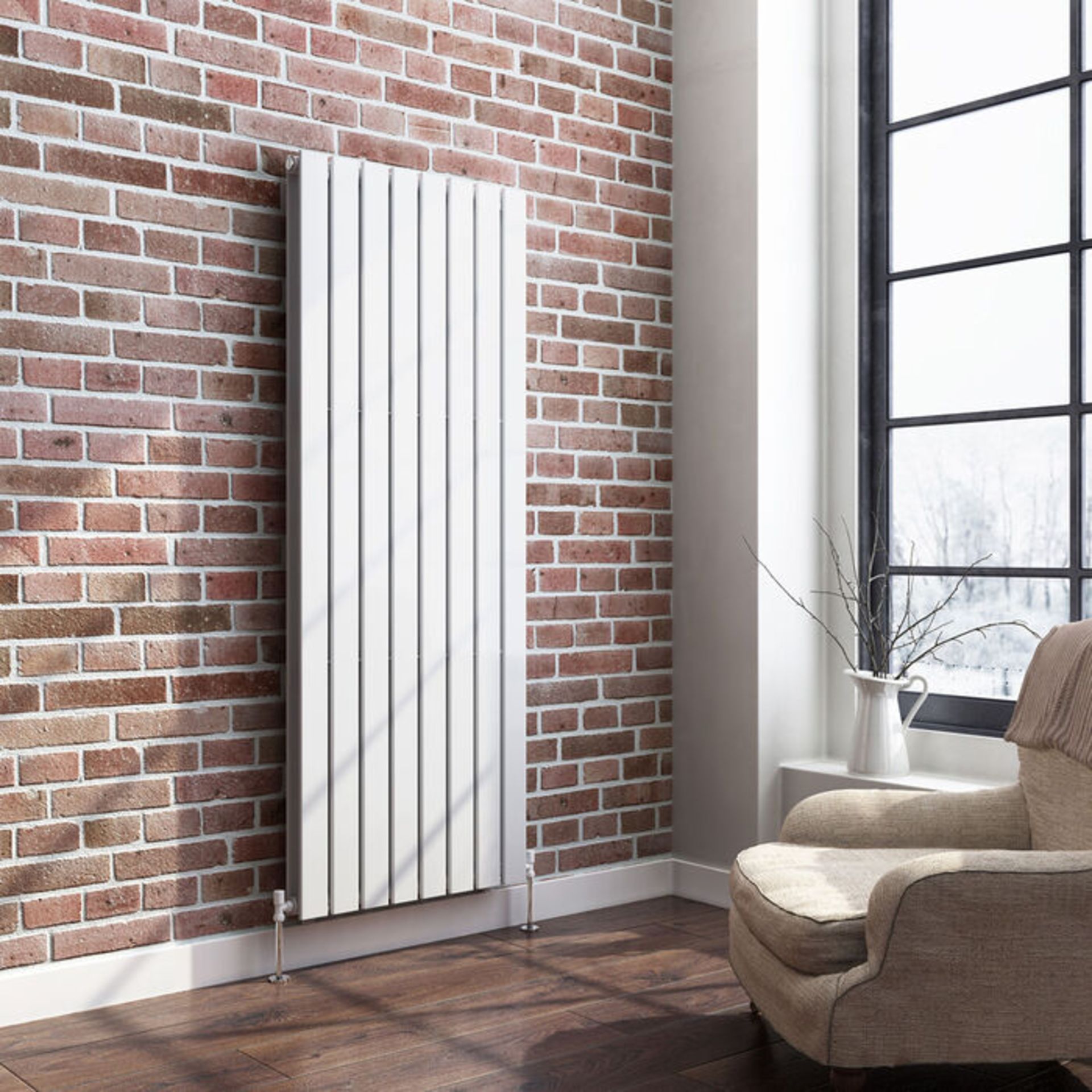 (DD79) 1600x608mm Gloss White Double Flat Panel Vertical Radiator. RRP £449.99. Made from high... - Image 2 of 4