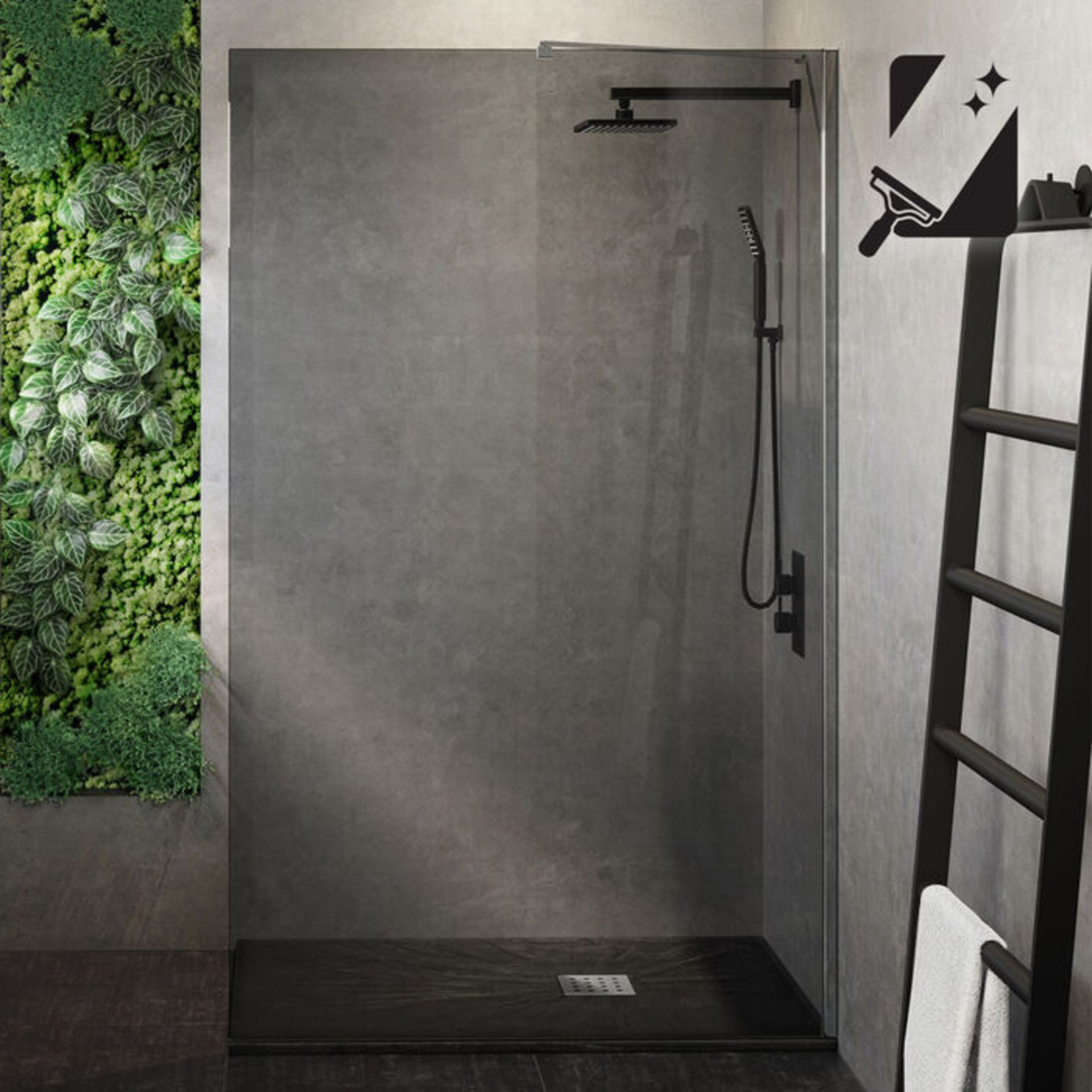 (Z37) 1200mm - 8mm Designer EasyClean Smoked Glass Wetroom Panel. RRP £499.99. Stylish smoked ... - Image 2 of 4