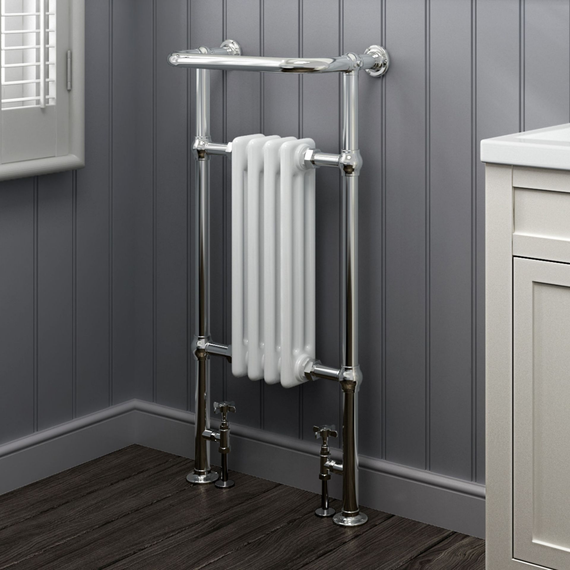 (Z46) 952x479mm Small Traditional White Towel Rail Radiator - Cambridge. RRP £449.99. For clas...