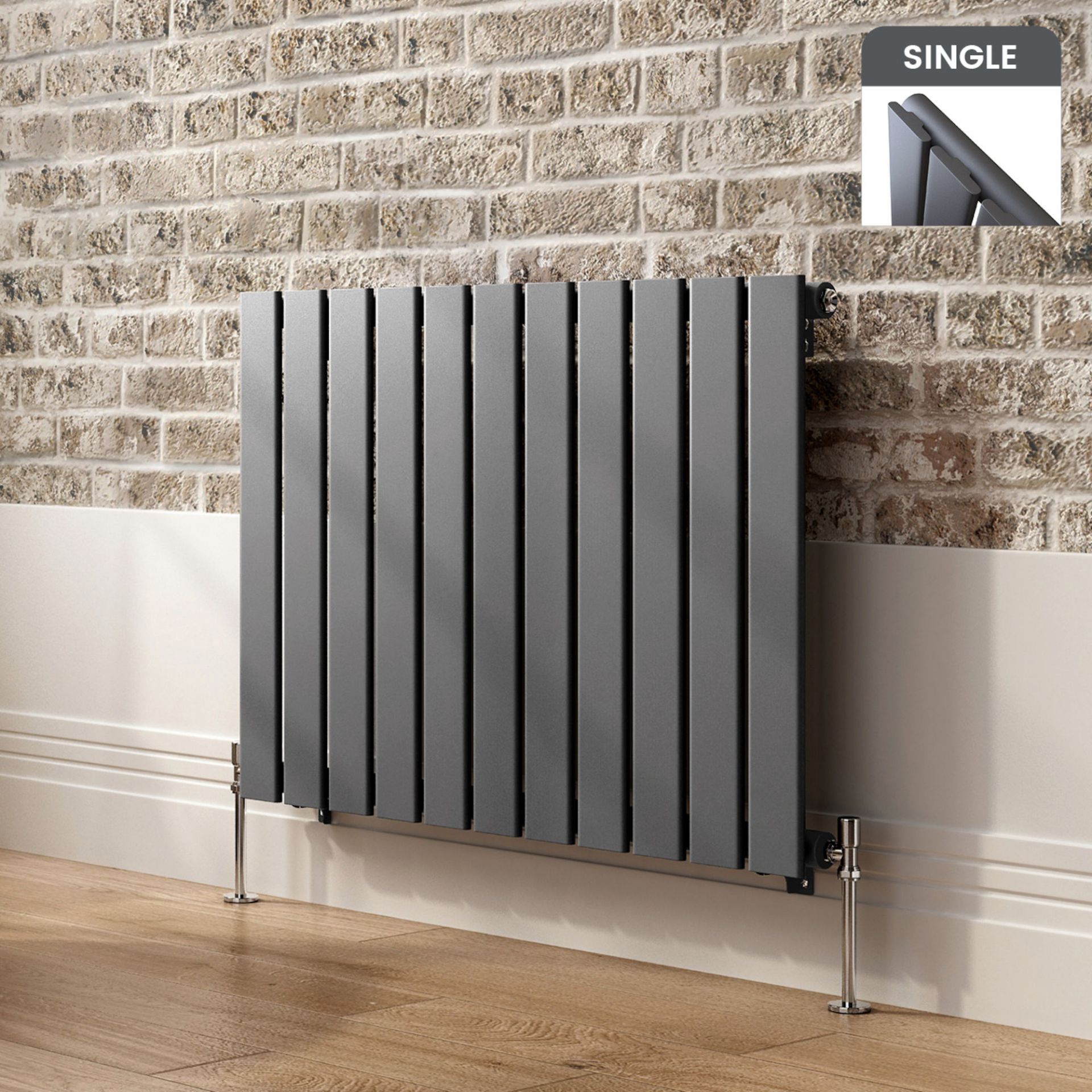 (Z16) 600x832mm Anthracite Single Flat Panel Horizontal Radiator. RRP £299.00. This stylised a...