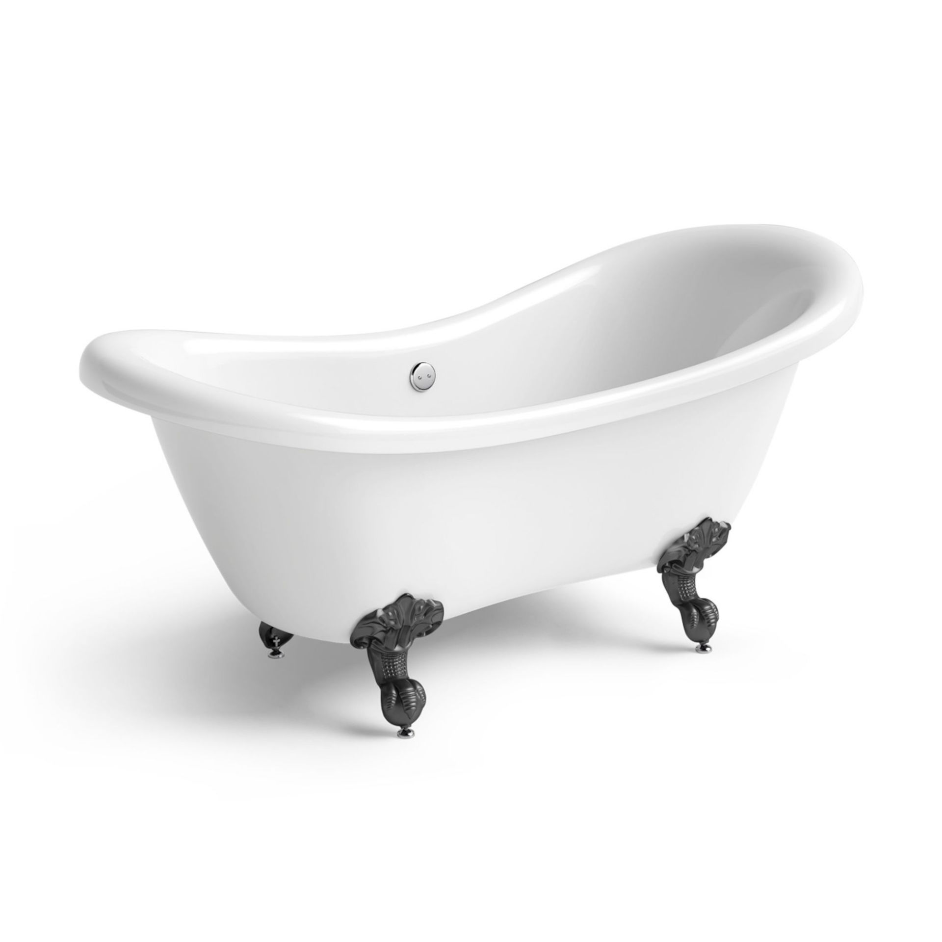 (Z2) 1600mm Cambridge Traditional Roll Top Double Slipper Bath - Black Ball Feet. RRP £699.99.... - Image 2 of 5