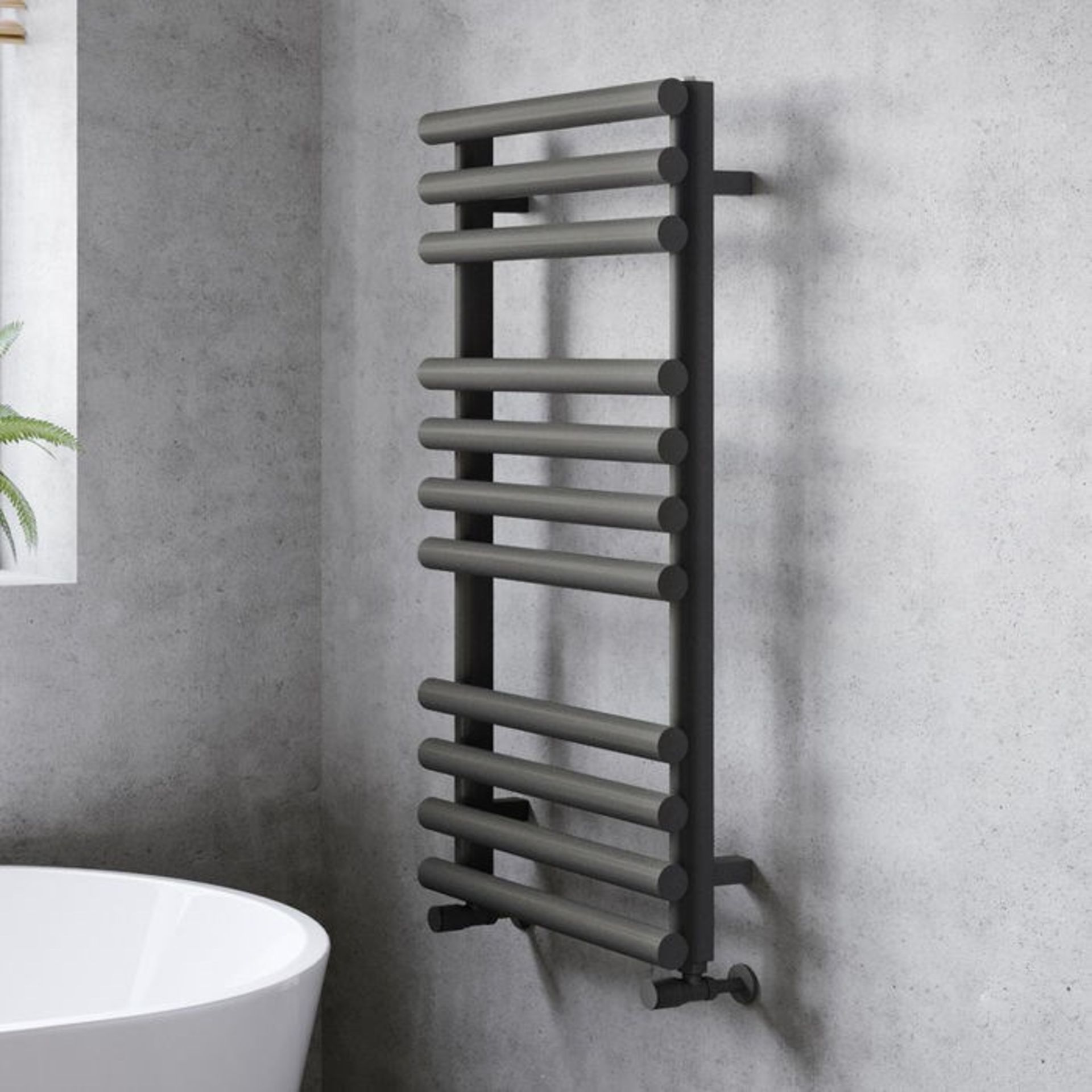 (G16) 900x450mm Anthracite Bar On Bar Towel Rail Radiator. RRP £269.99.Constructed from sturd...