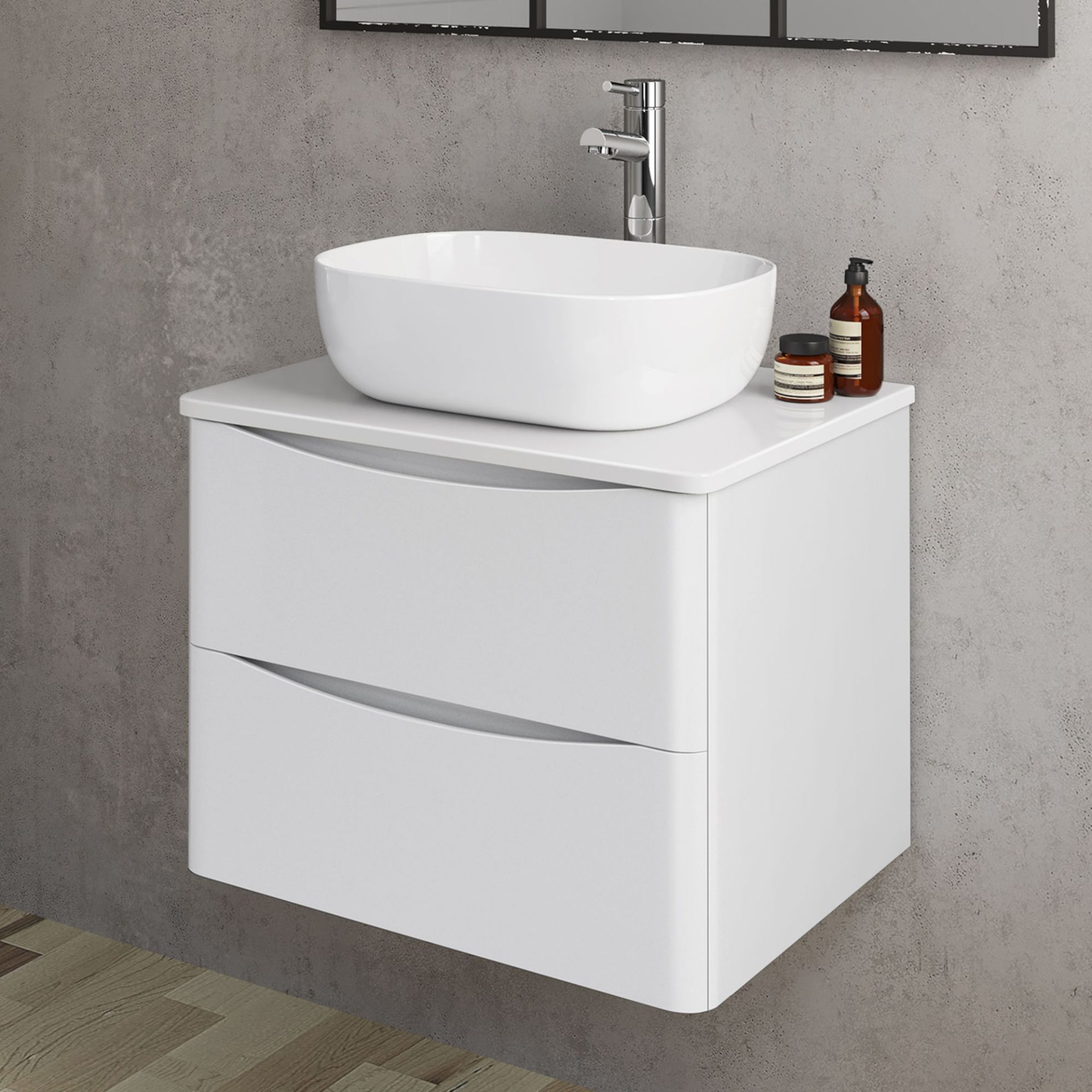 (TT30) 600mm Austin II Gloss White Countertop Unit and Colette Sink - Wall Hung. RRP £499.99. ...