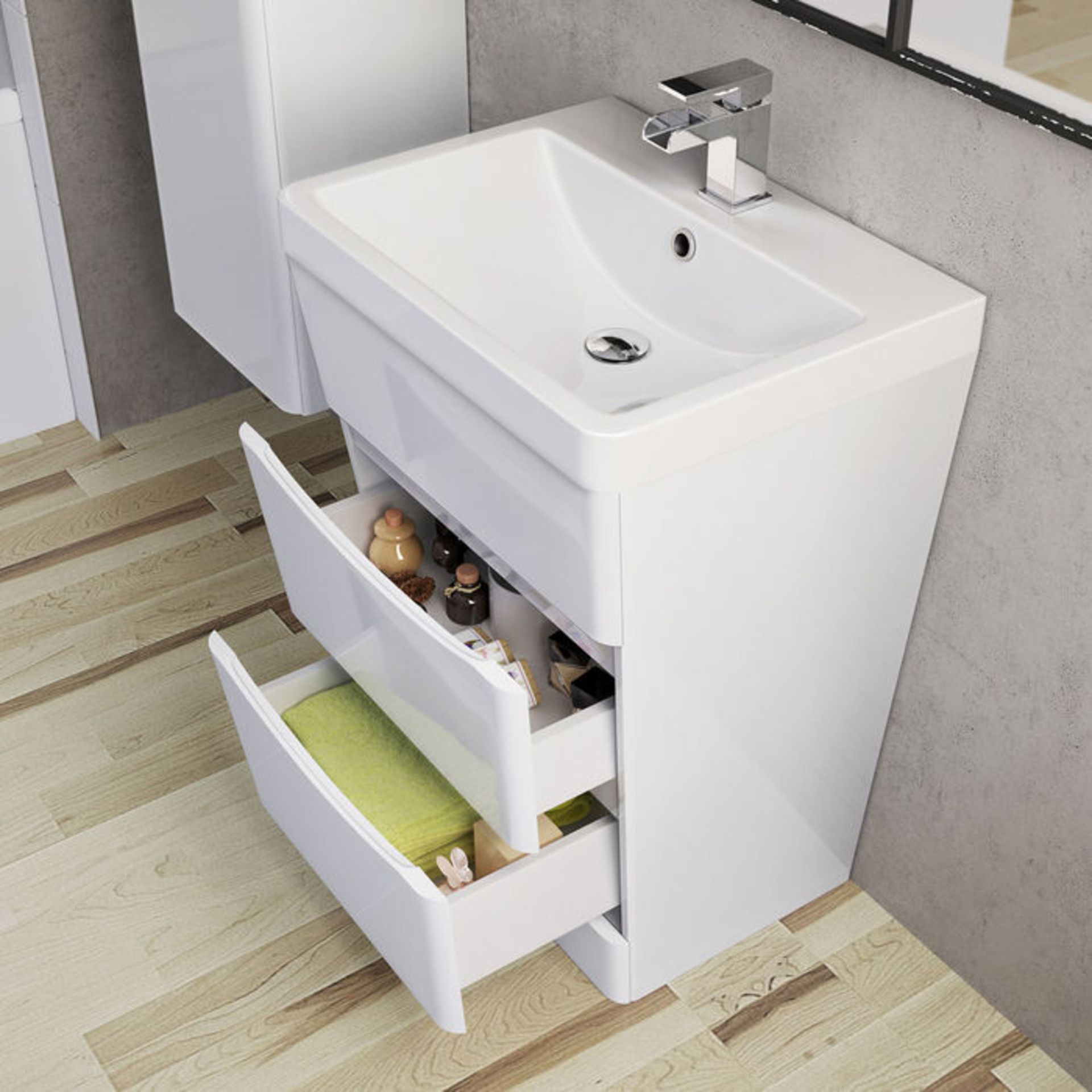 (TT27) 600mm Austin II Gloss White Built In Basin Drawer Unit - Floor Standing. RRP £499.99. C... - Image 4 of 4