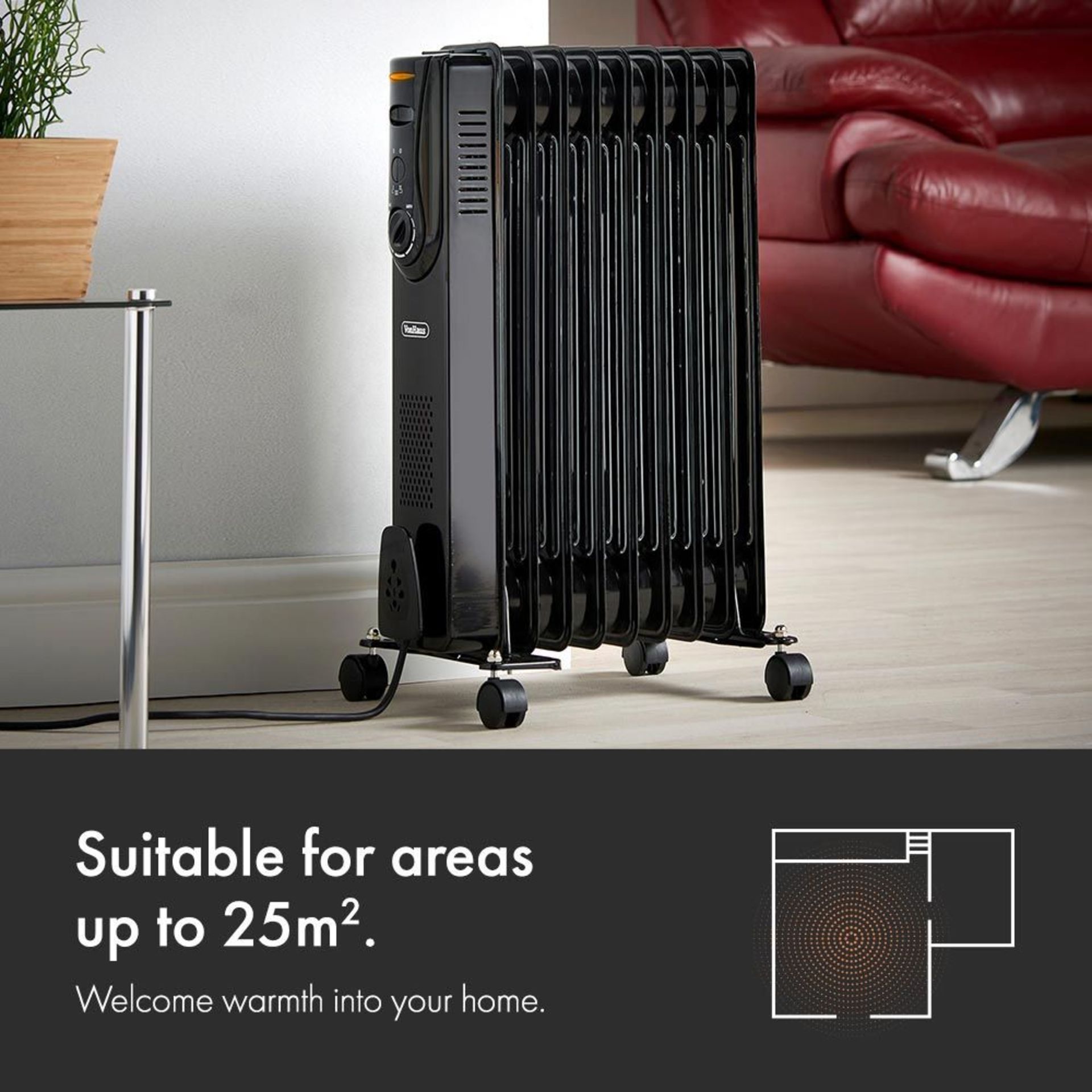 (CP90) Powerful 2000W radiator with 9 oil-filled fins _ perfect for the home or office Equip...