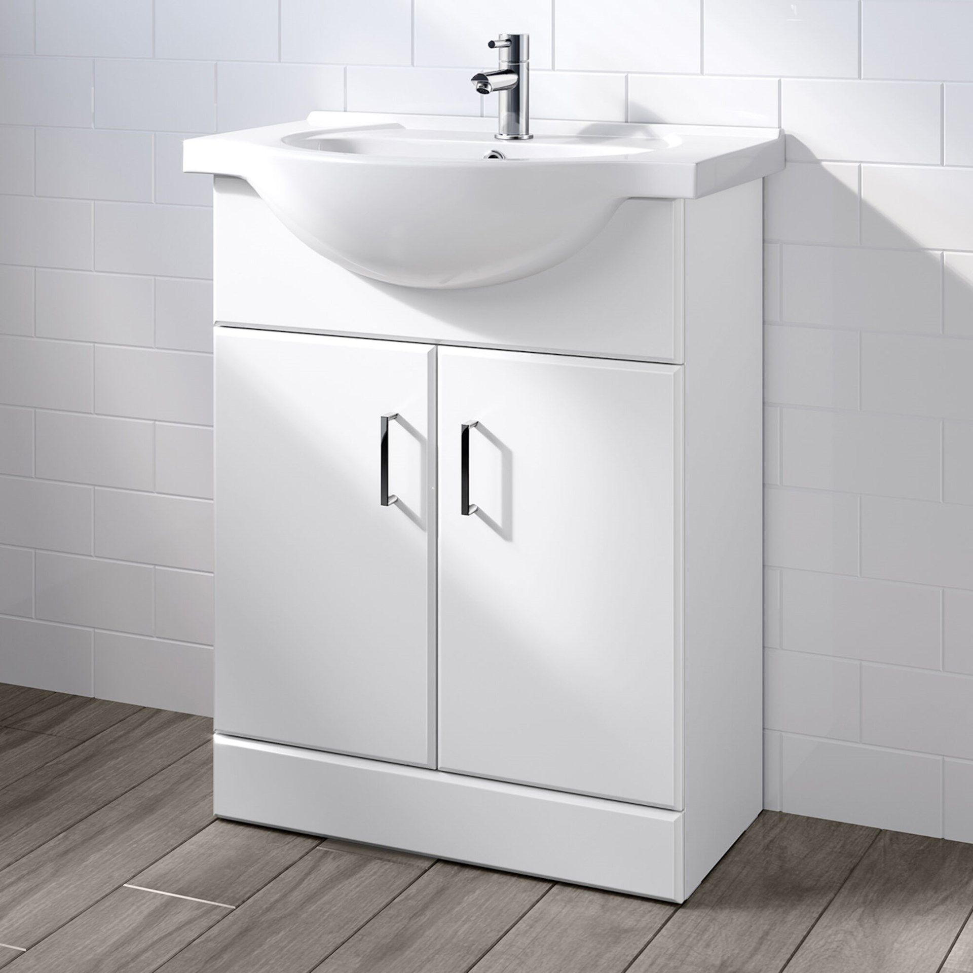 (TT150) 550mm Quartz Gloss White Built In Basin Cabinet. RRP £349.99. Comes complete with basi...