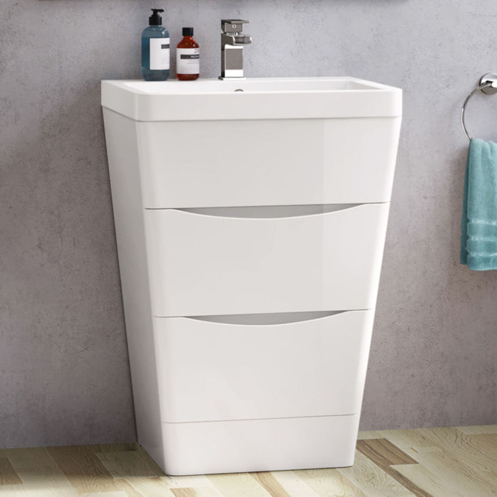 (TT27) 600mm Austin II Gloss White Built In Basin Drawer Unit - Floor Standing. RRP £499.99. C...