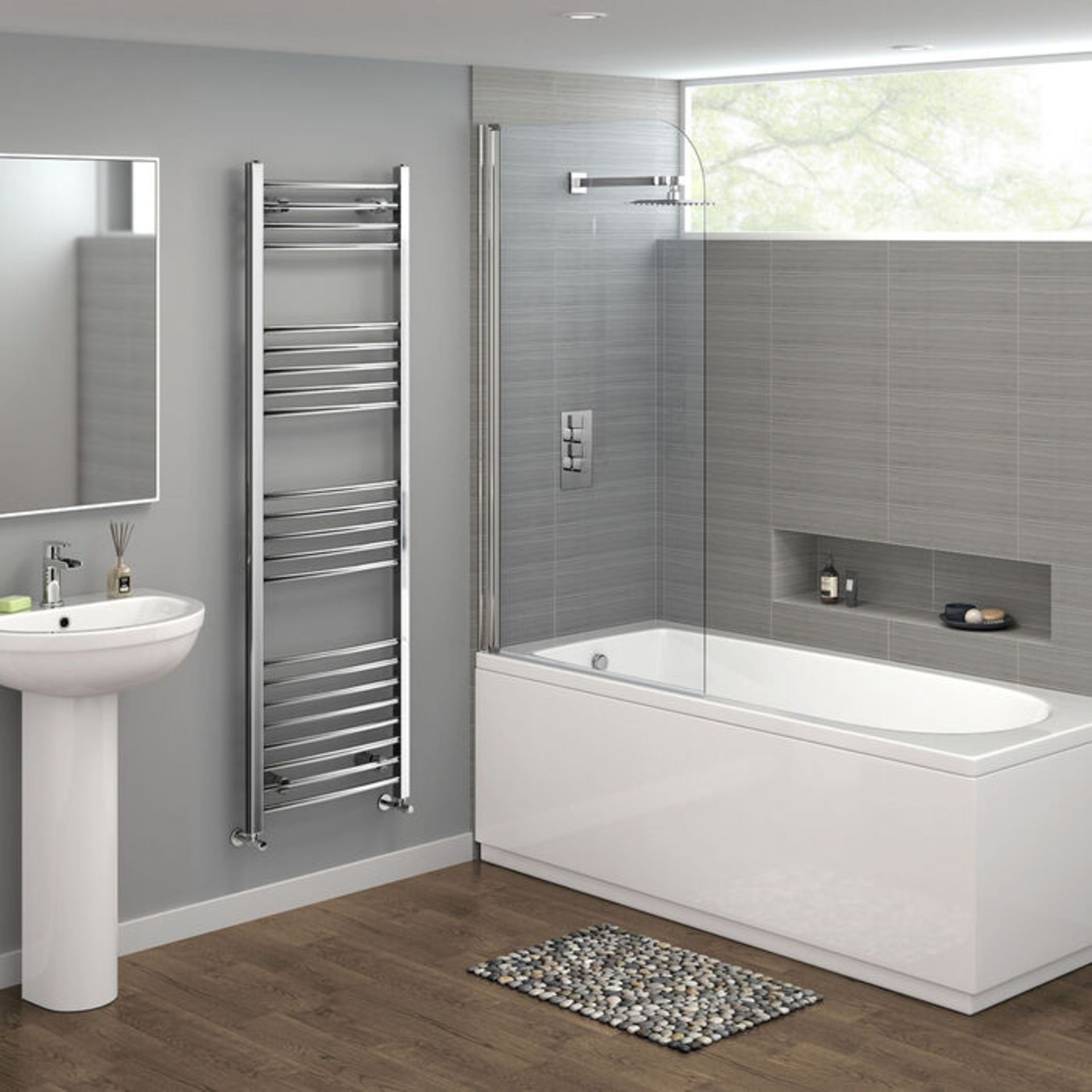 (AA50) 1600x600mm - 20mm Tubes - Chrome Curved Rail Ladder Towel Radiator. RRP £316.99. Our ... - Image 2 of 2