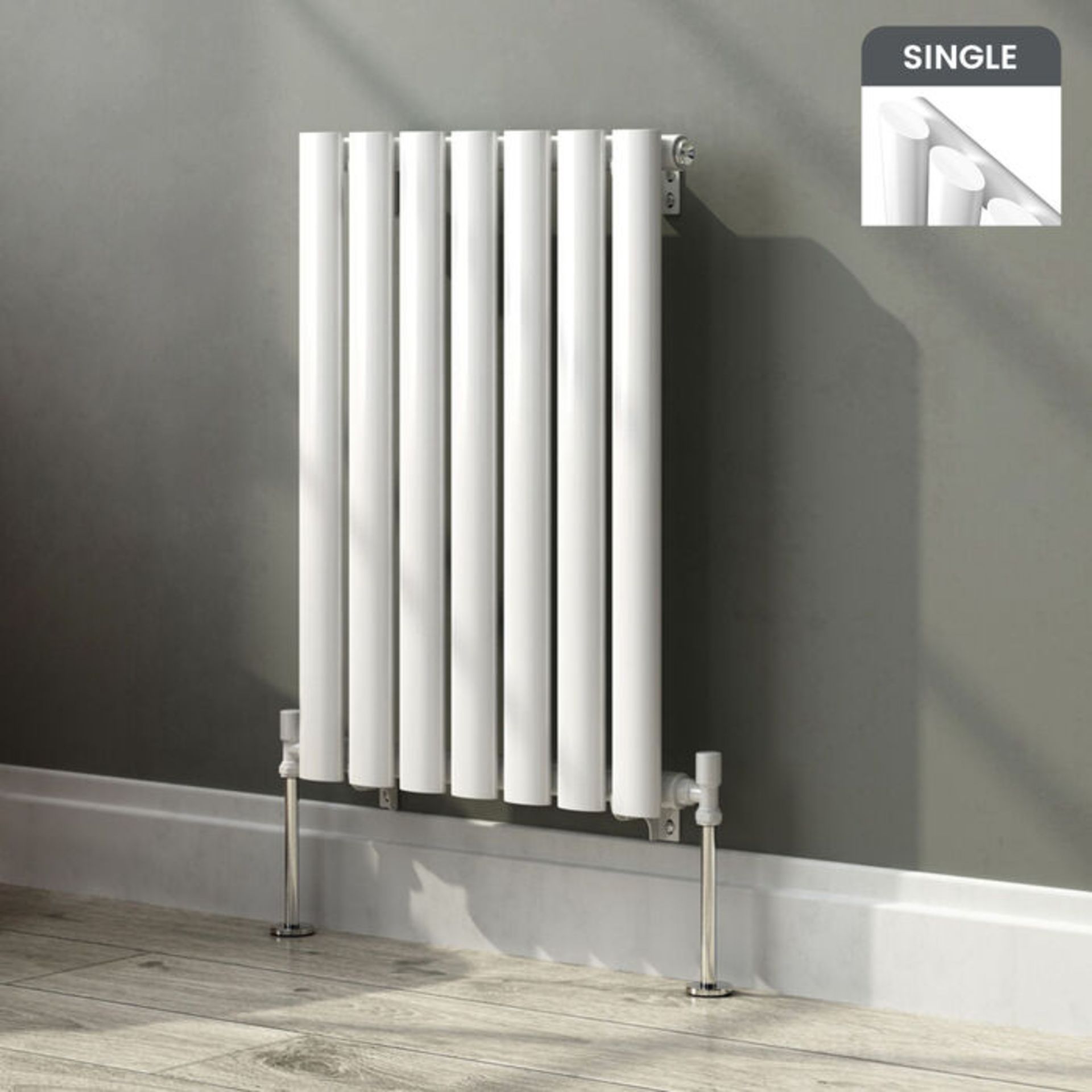 (AA24) 600x420mm White Single Panel Horizontal Oval Designer Radiator. RRP £339.99. This sty...