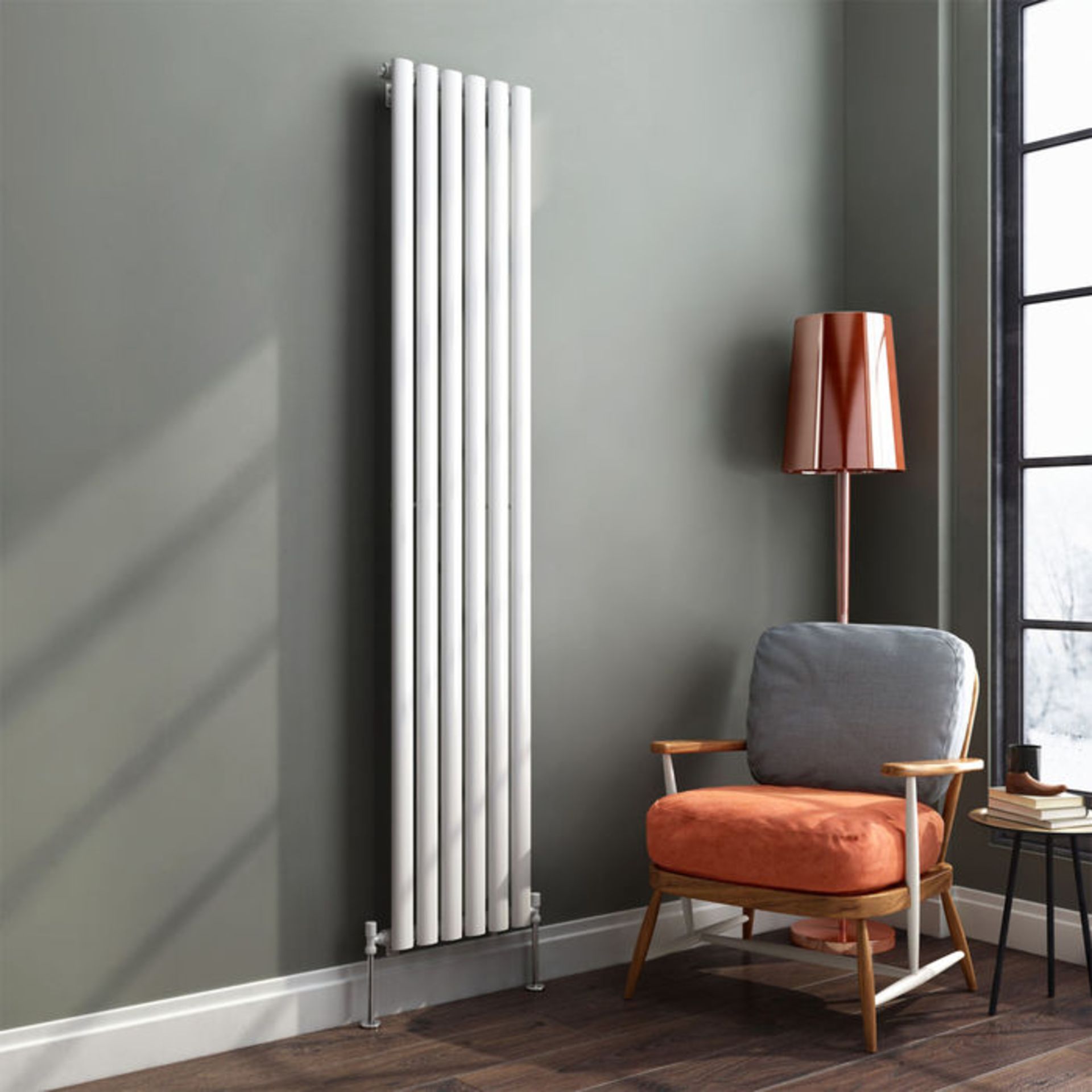 (QW165) 1800x360mm Gloss White Single Oval Tube Vertical Radiator. RRP £256.99. Made from high - Image 2 of 3