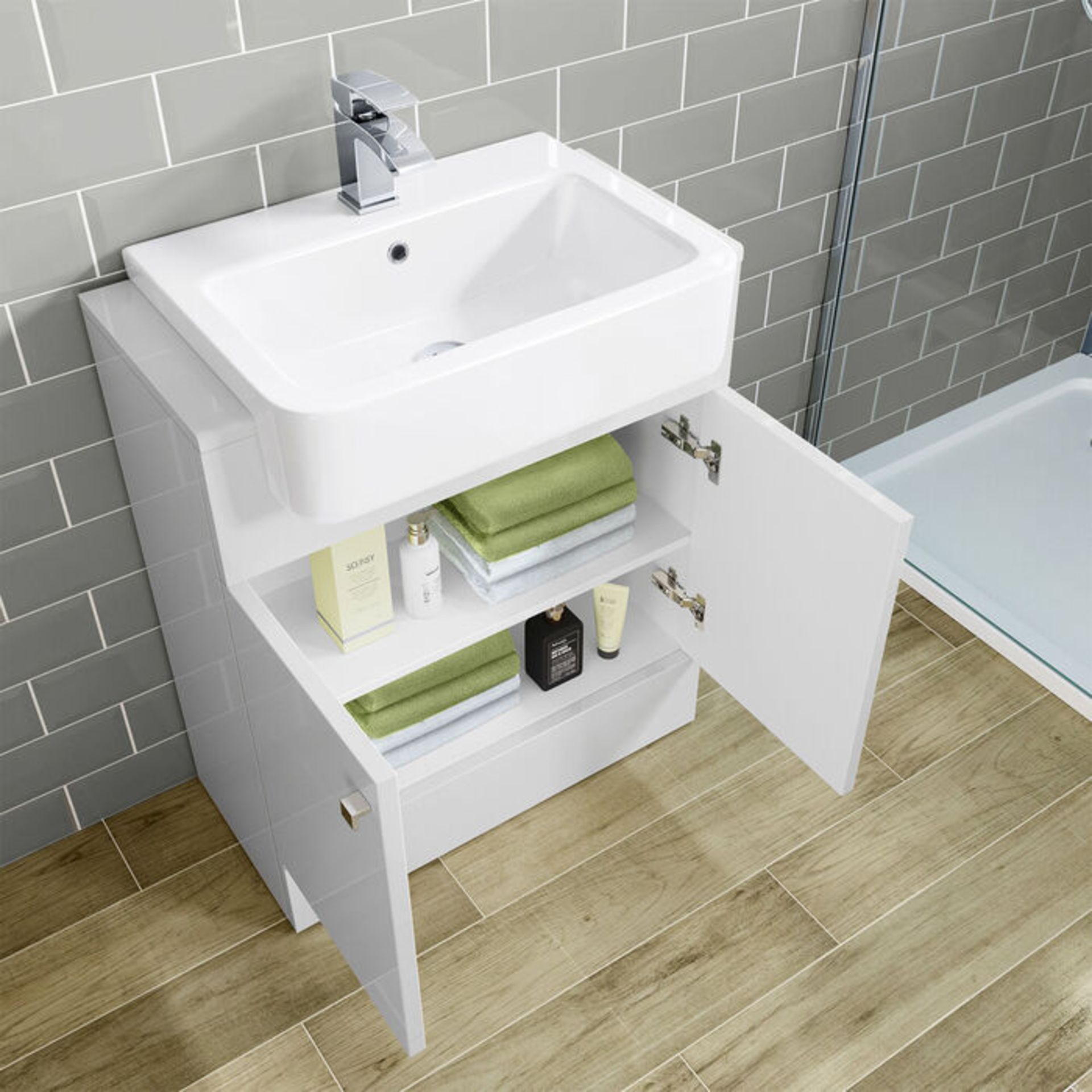 (AA28) 660mm Dayton Gloss White Sink Vanity Unit - Floor Standing. RRP £574.99. Comes complete... - Image 2 of 3