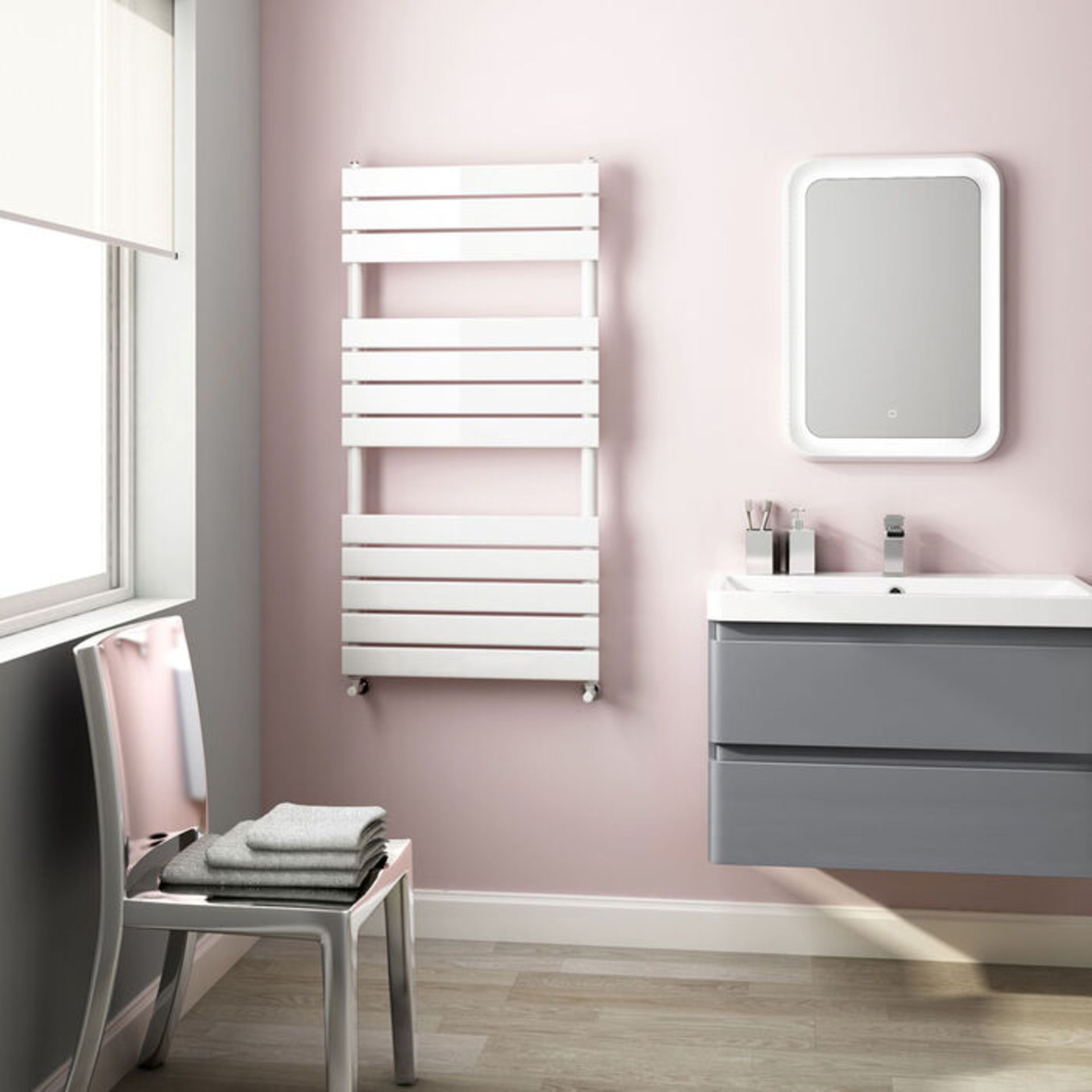 (AA49) 1200x600mm White Flat Panel Ladder Towel Radiator. RRP £389.99. We use low carbon stee... - Image 2 of 2