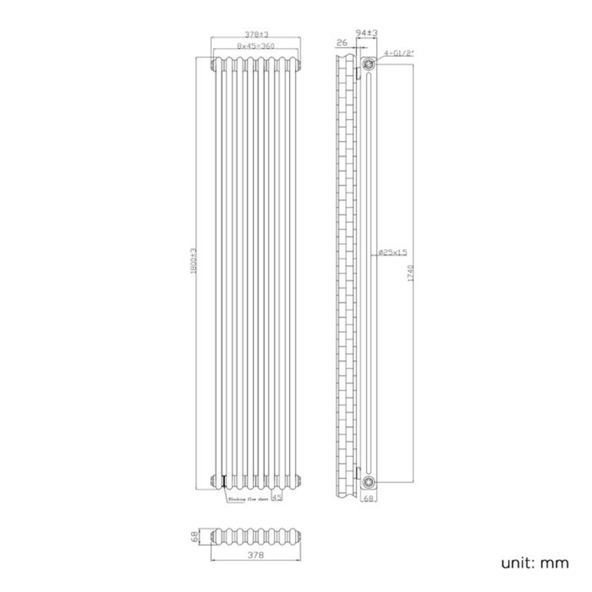 (AA20) 1800x465mm White Double Panel Vertical Colosseum Traditional Radiator. RRP £529.99. Lo... - Image 4 of 4