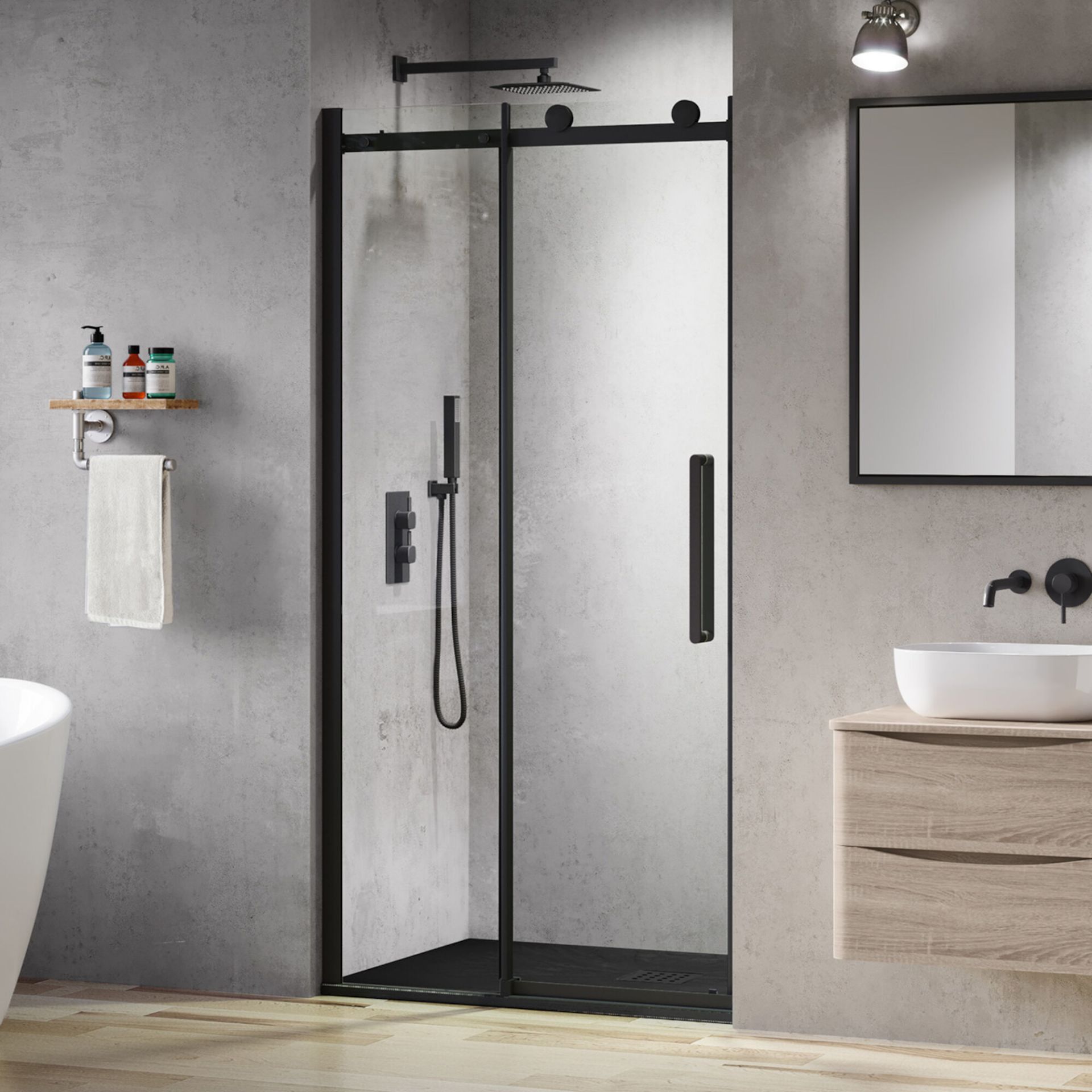 (AA6) 1000mm Black Frameless Sliding Shower Door. RRP £399.99. 8mm EasyClean glass - Our gla...