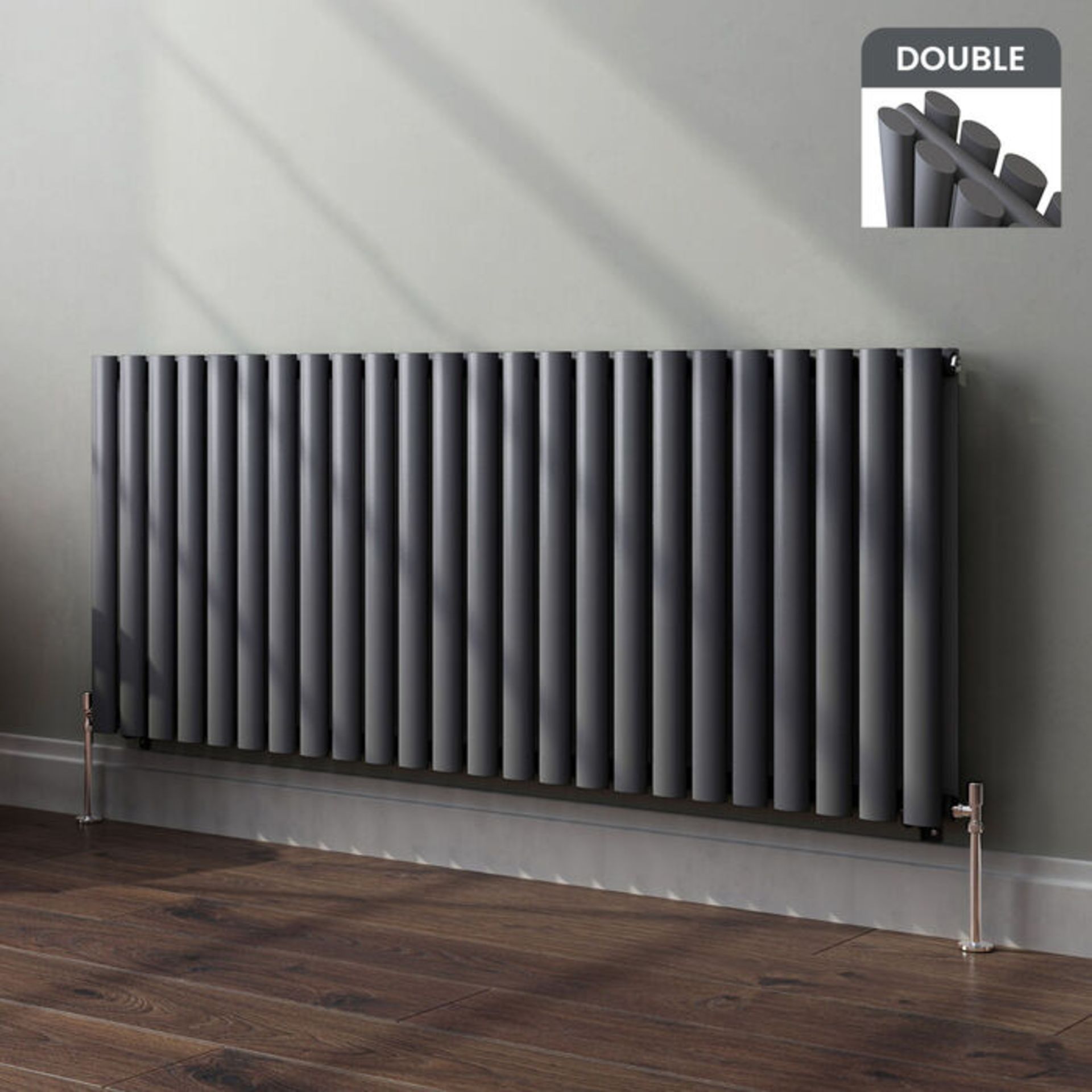 (CC22) 600x1440mm Anthracite Double Panel Oval Tube Horizontal Radiator. RRP £655.99. Made fro...