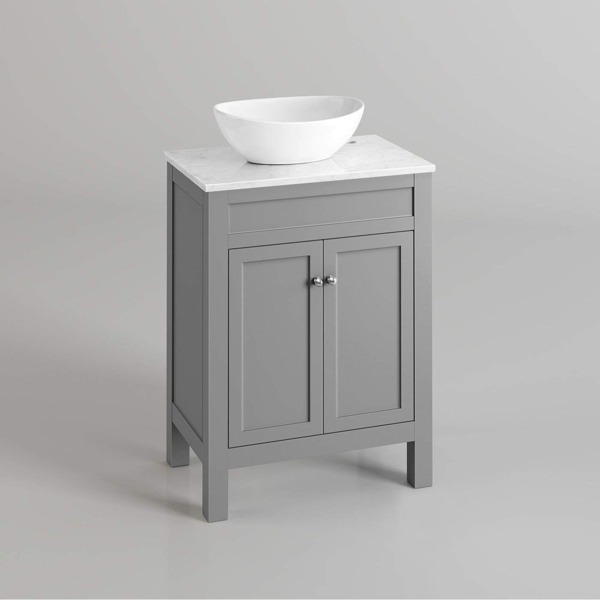 (CC6) 600mm Melbourne Earl Grey Stone Countertop Unit & Camila Sink - Floor Standing. RRP £549...