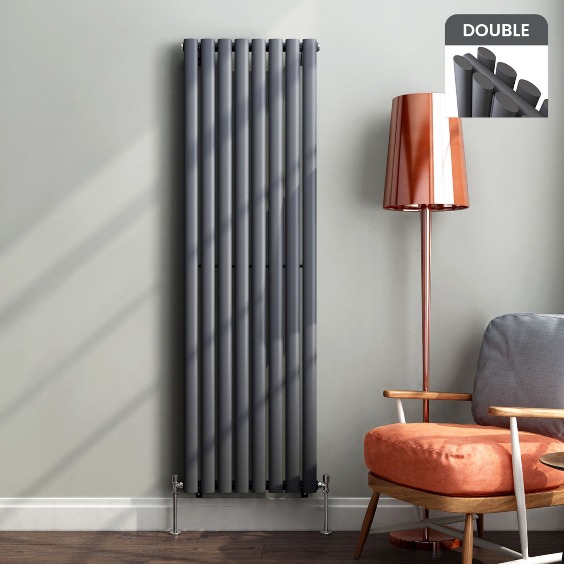 (CC23) 1600x480mm Anthracite Double Oval Tube Vertical Premium Radiator. RRP £449.99. Our ent...