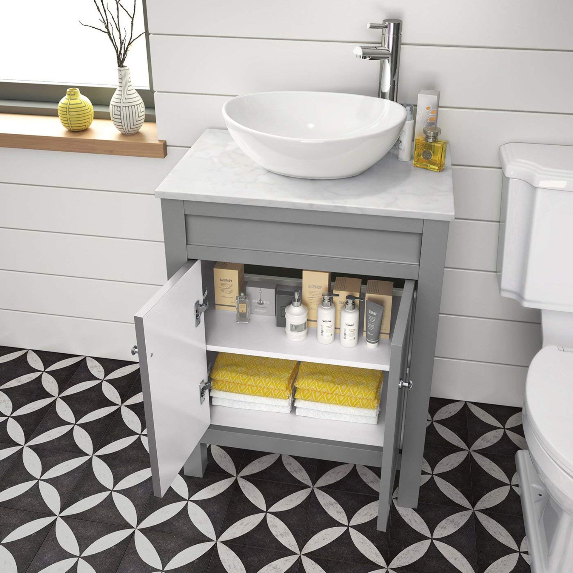 (CC6) 600mm Melbourne Earl Grey Stone Countertop Unit & Camila Sink - Floor Standing. RRP £549... - Image 3 of 4