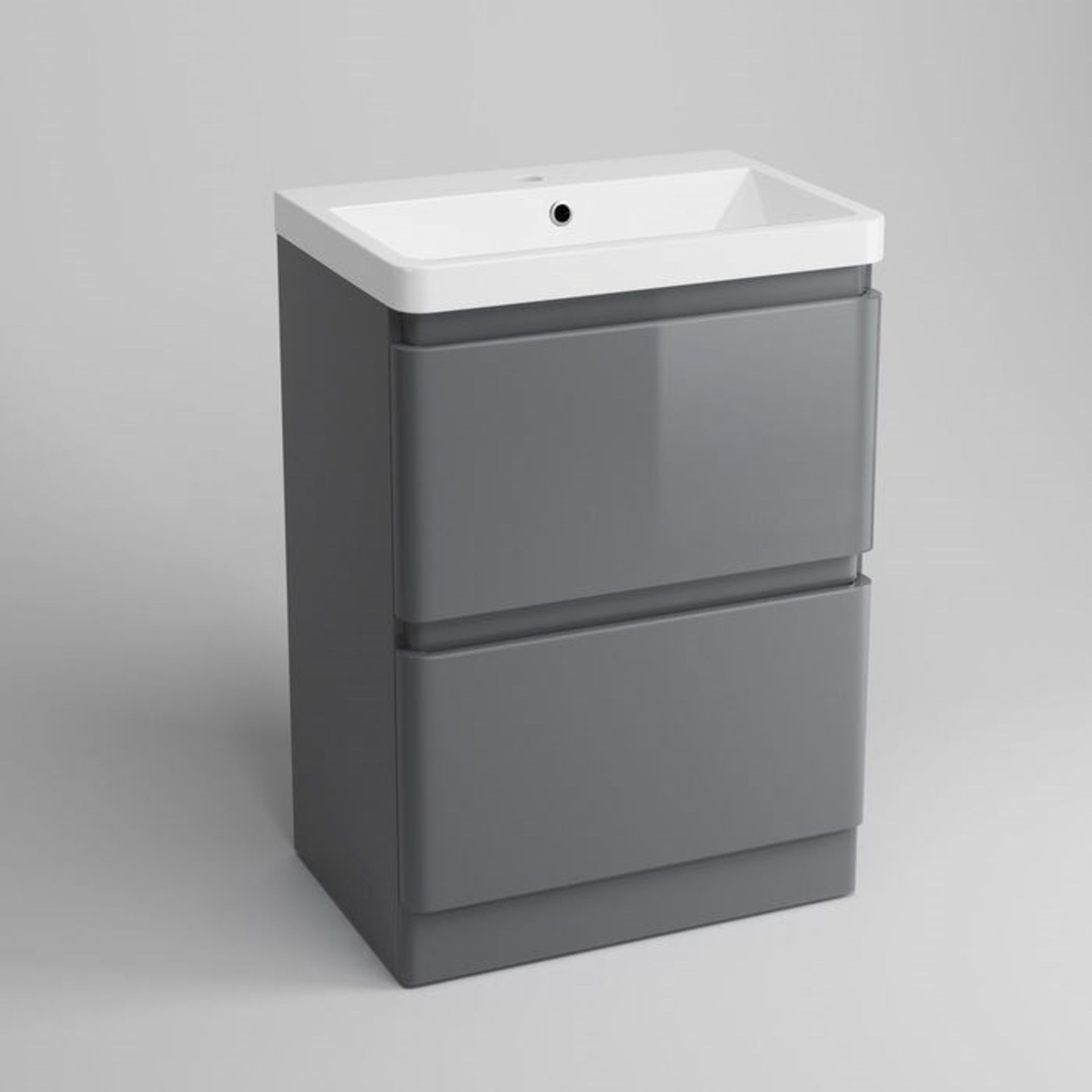 (QQ26) 600mm Denver Gloss Grey Built In Basin Drawer Unit - Floor Standing. RRP £499.99. Come... - Image 4 of 4