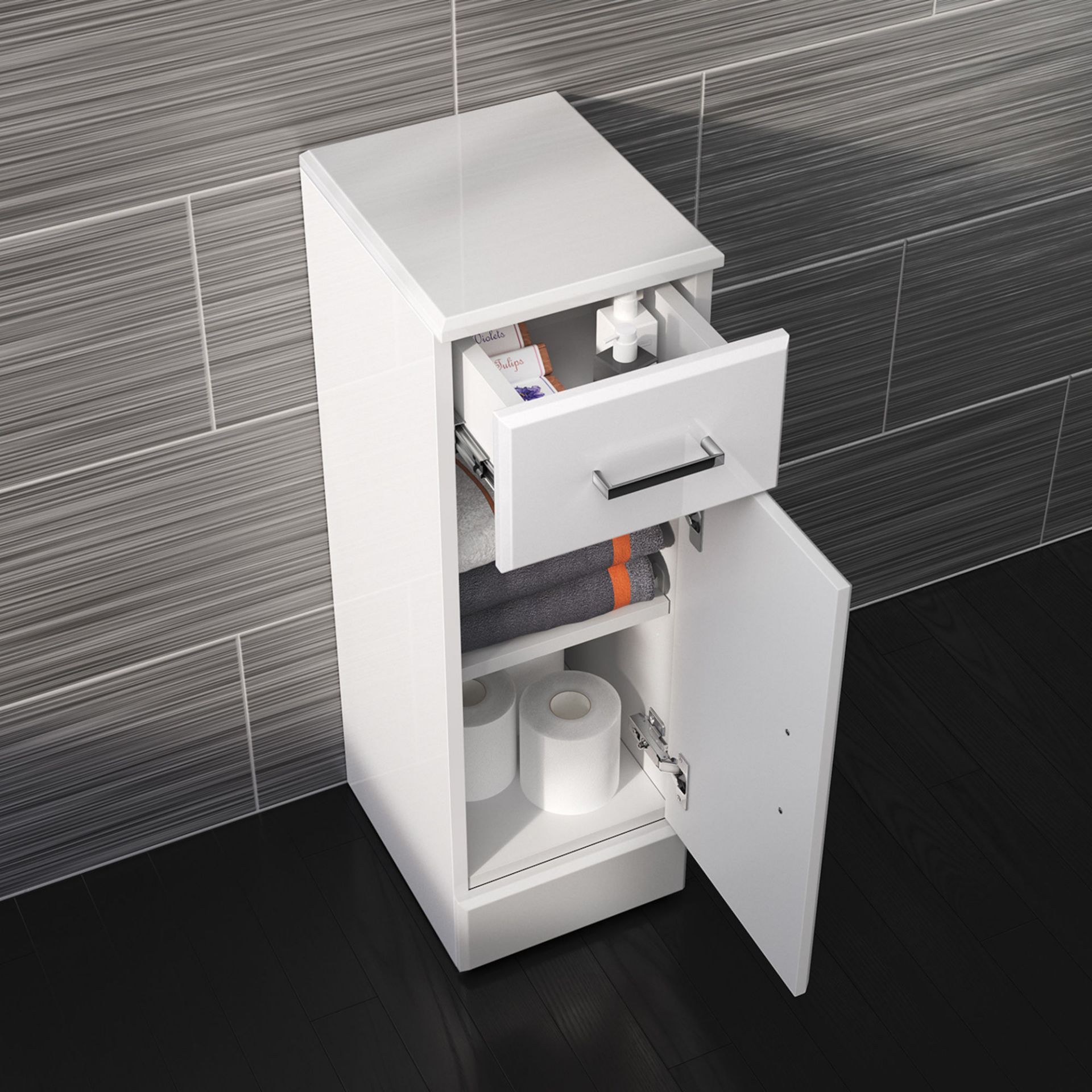 (CC112) 250x300mm Quartz Gloss White Small Side Cabinet Unit. Pristine gloss white finish Grea... - Image 2 of 3