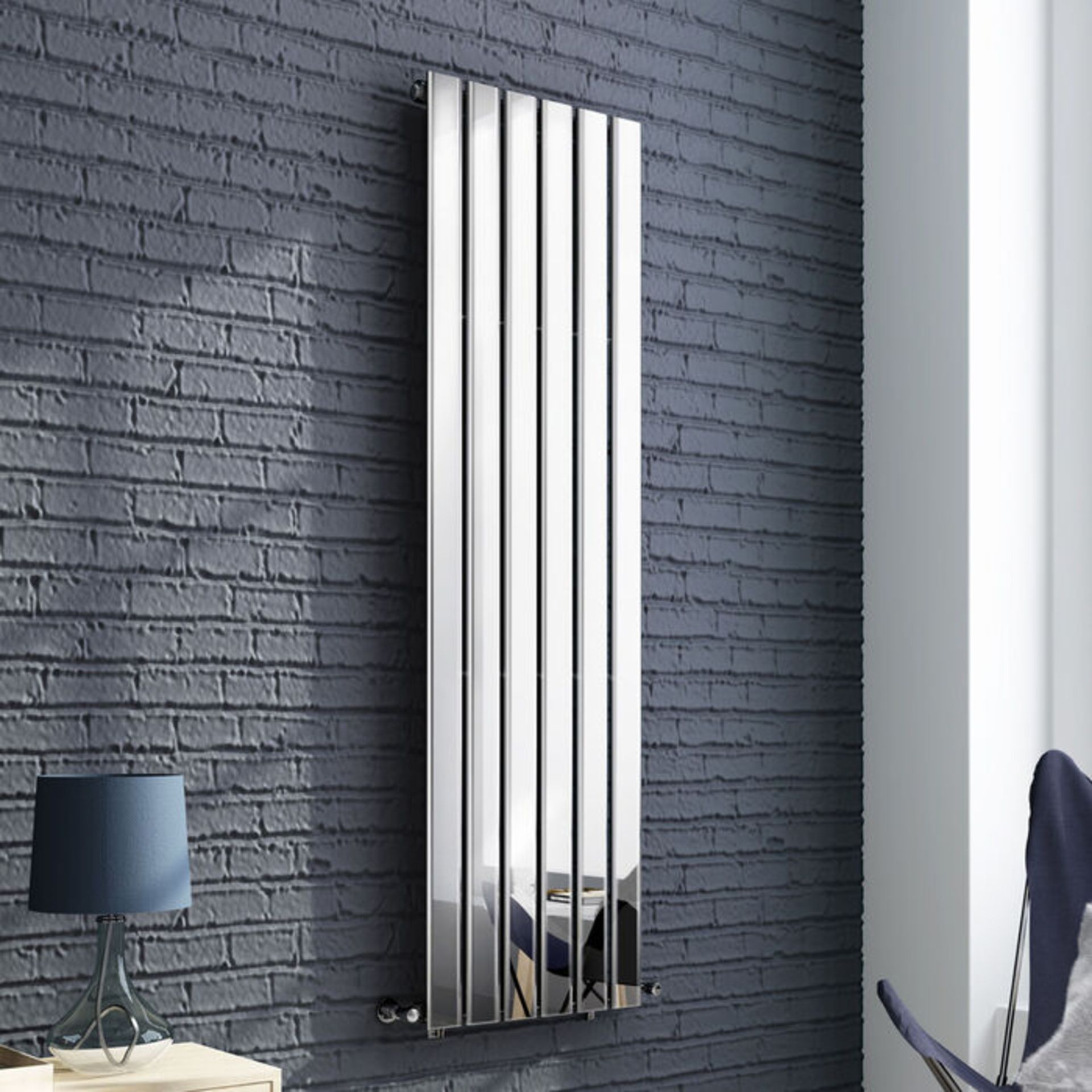 (QQ15) 1600x452mm Chrome Single Flat Panel Vertical Radiator. RRP £339.99. Ultra-modern in des... - Image 2 of 3