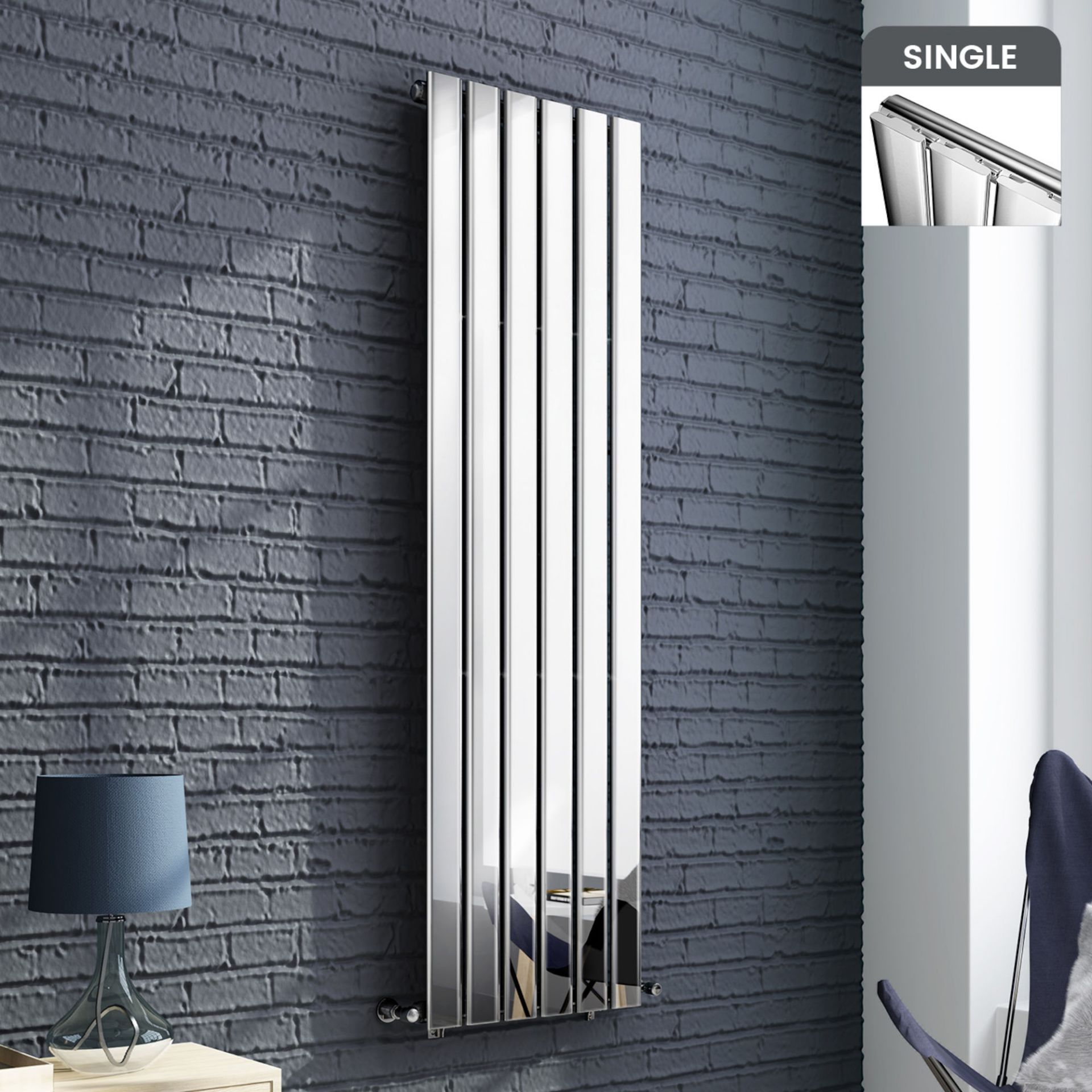 (QQ15) 1600x452mm Chrome Single Flat Panel Vertical Radiator. RRP £339.99. Ultra-modern in des...