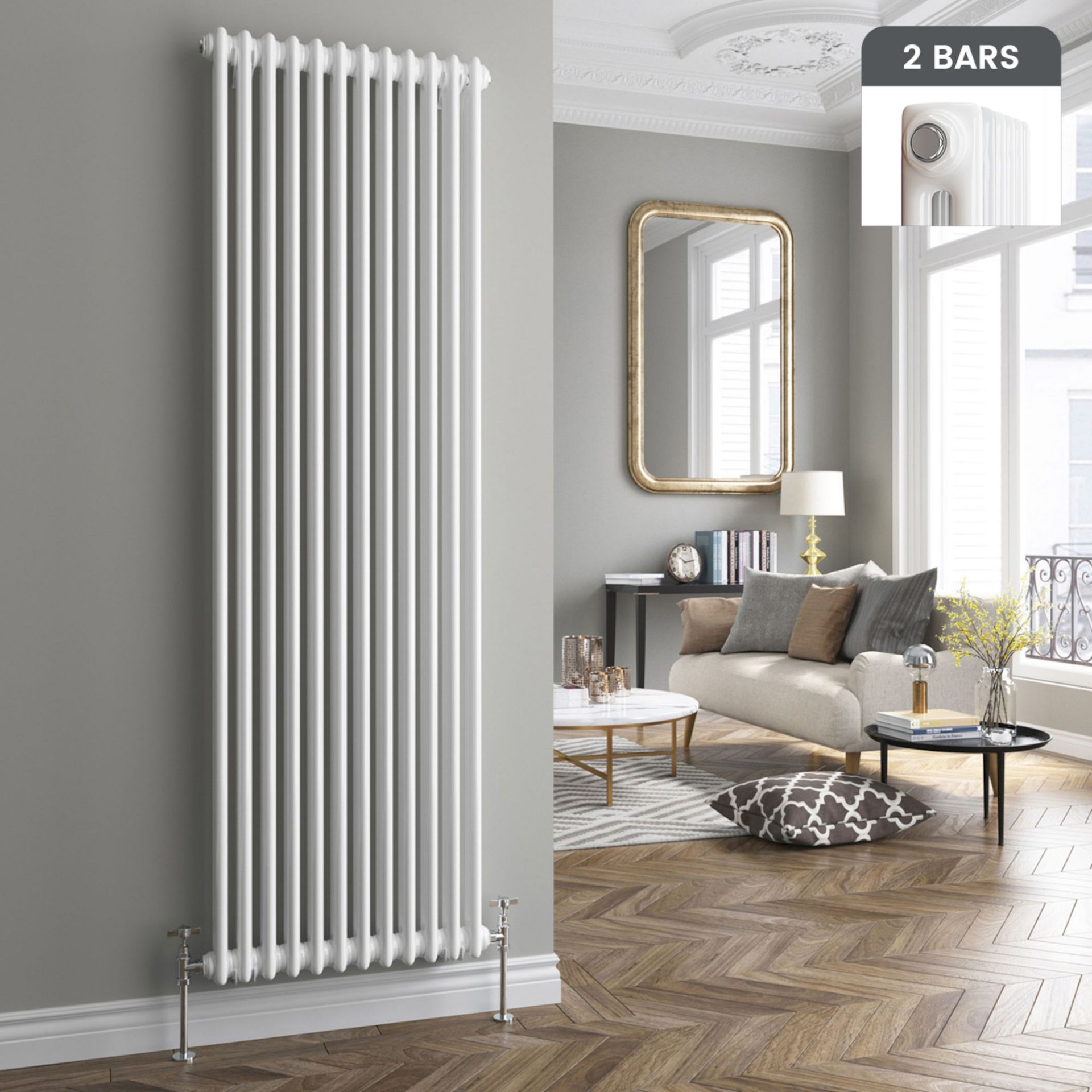 (CC127) 2000x490mm White Double Panel Vertical Colosseum Traditional Radiator. RRP £419.99. ...