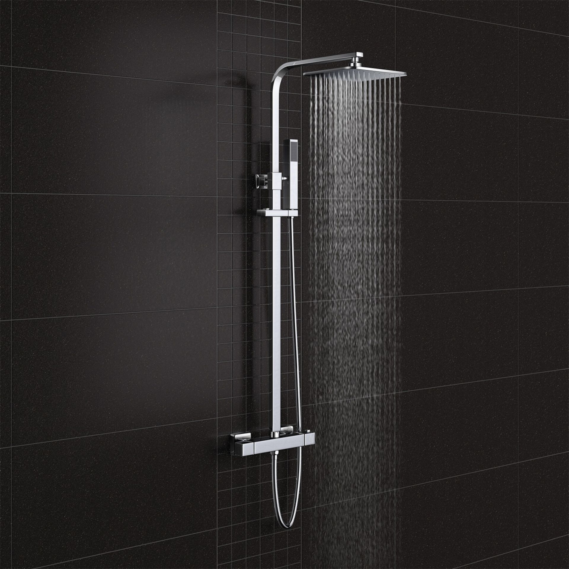 (QQ63) Slimline Thermostatic Rain Shower Set Chrome Square 200 mm With Hand Shower. RRP £363.9...