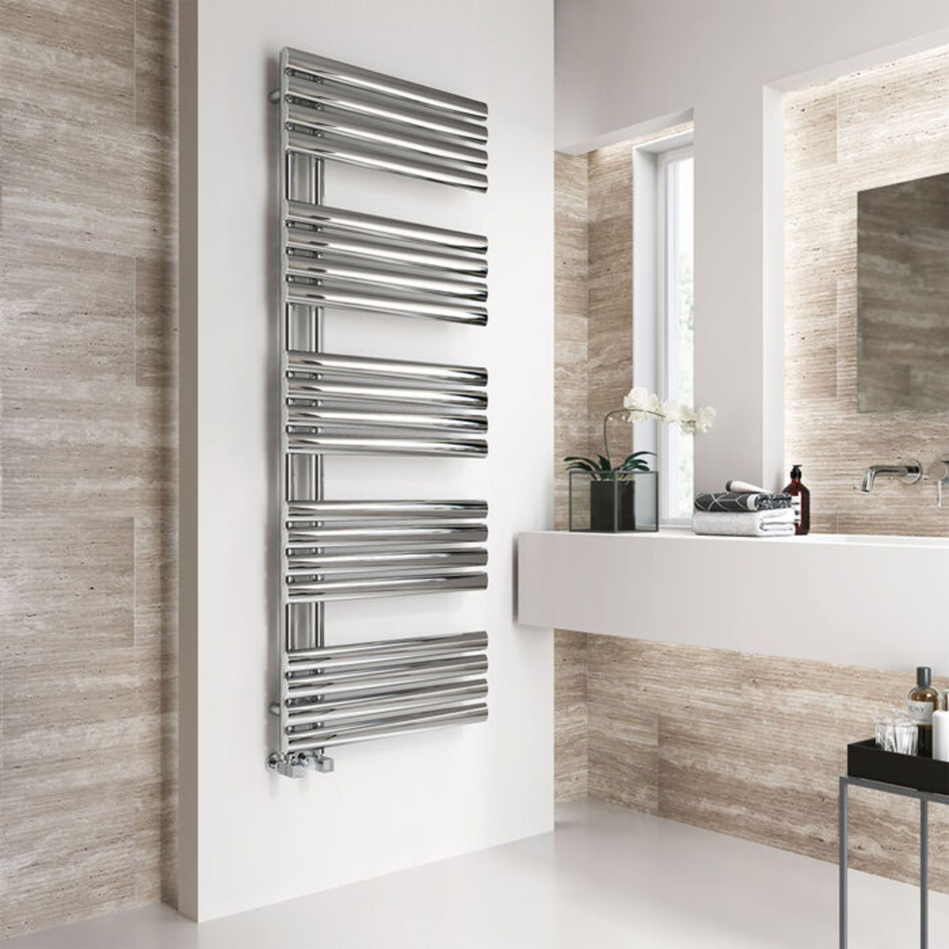 (QQ12) 1600x600mm Santhe Nonia Chrome Towel Rail. RRP £489.99. Made from high-quality low-carb... - Bild 2 aus 3