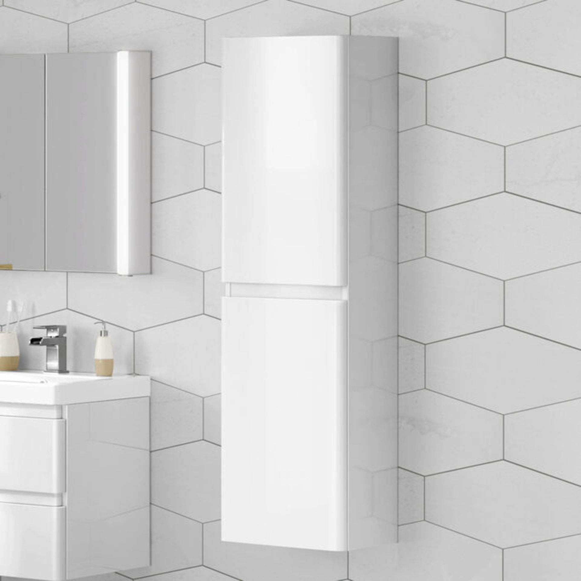 (QQ29) 1400mm Denver Tall White Bathroom Cabinet - Wall Hung. RRP £399.99. Great practical sto... - Image 4 of 4