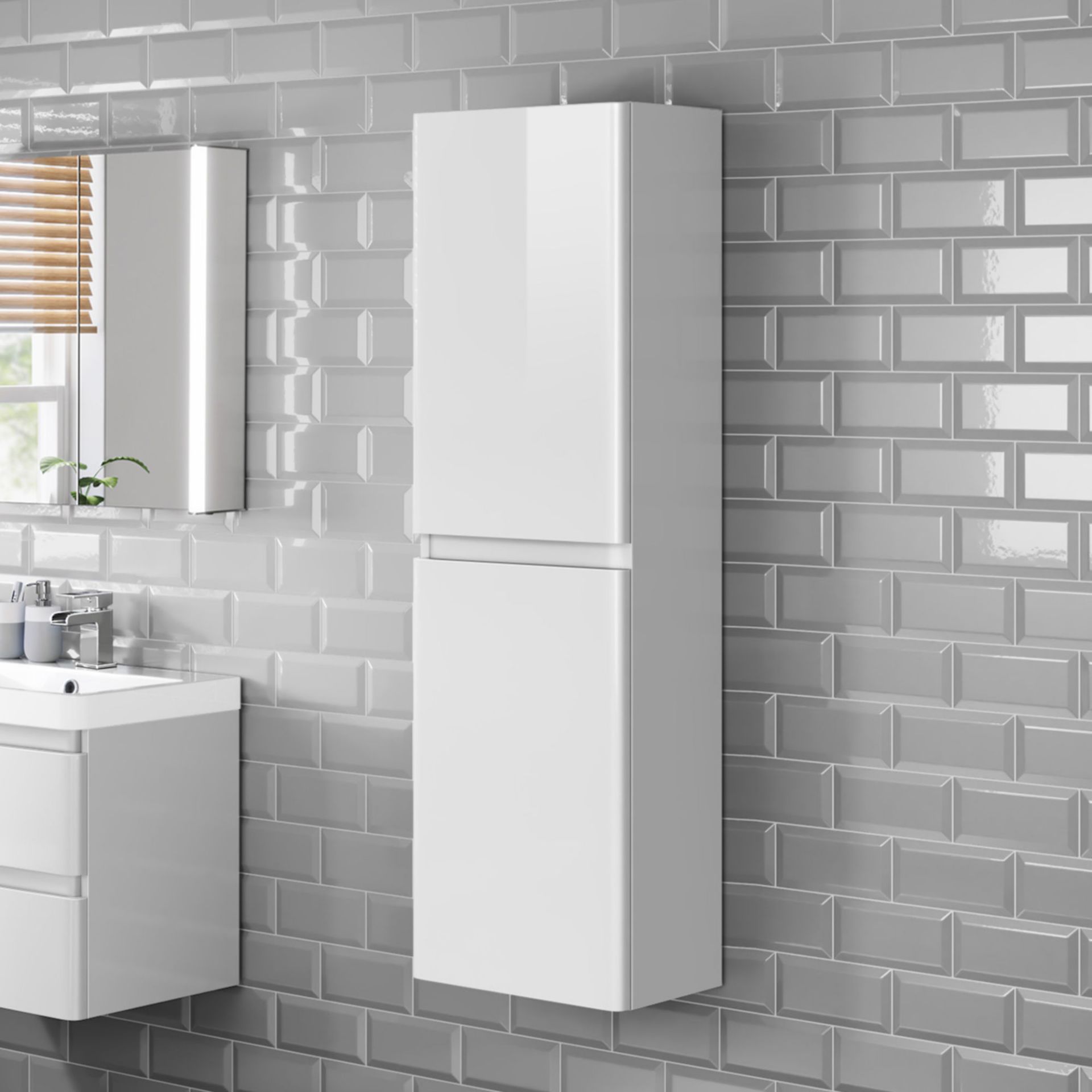 (QQ29) 1400mm Denver Tall White Bathroom Cabinet - Wall Hung. RRP £399.99. Great practical sto...