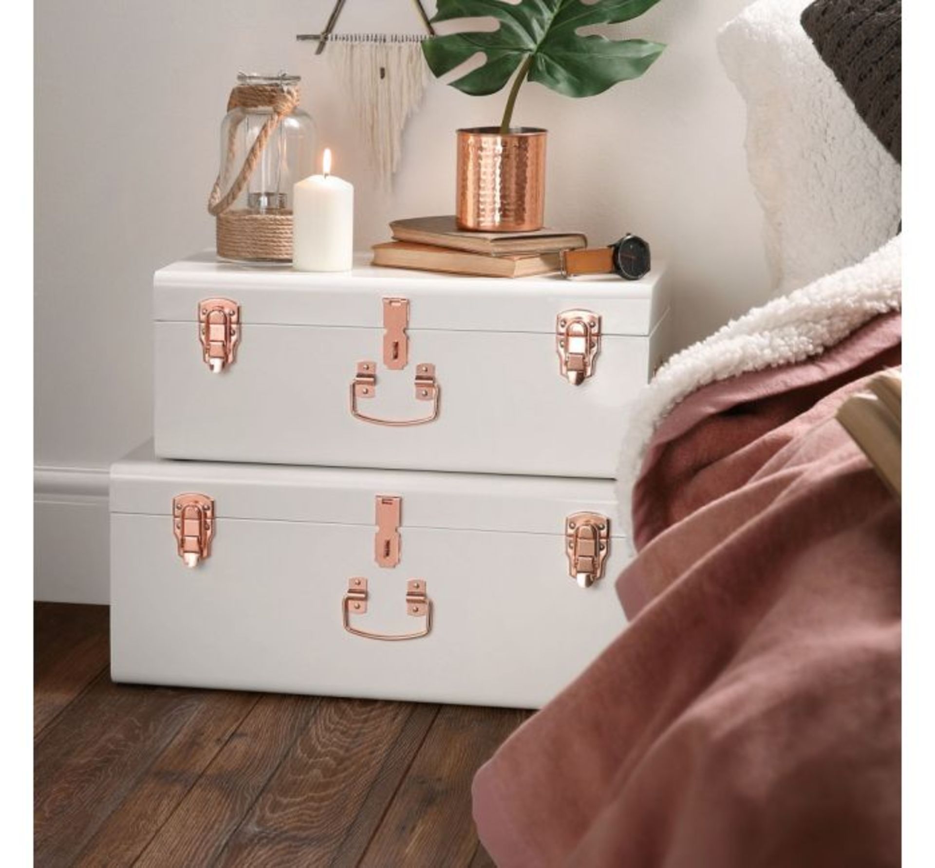 (JL39) Cream Storage Trunks - Set of 2 Fill your trunks with anything from bedding, towels and...