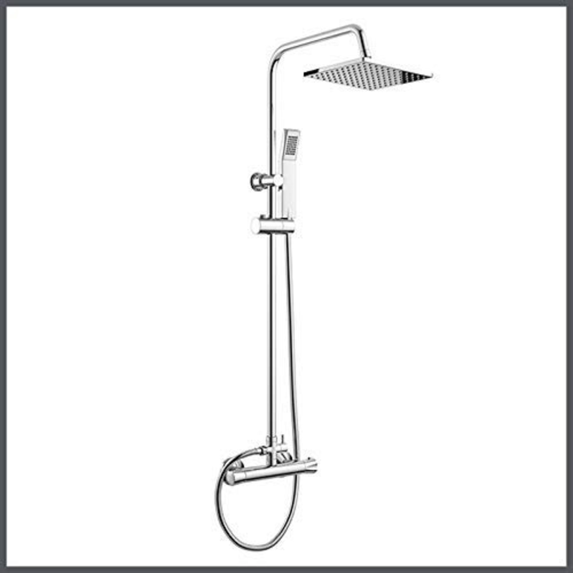 (JL57) Exposed Thermostatic 2-Way Bar Mixer Shower Set Chrome Valve 200mm Square Head + Handhel...