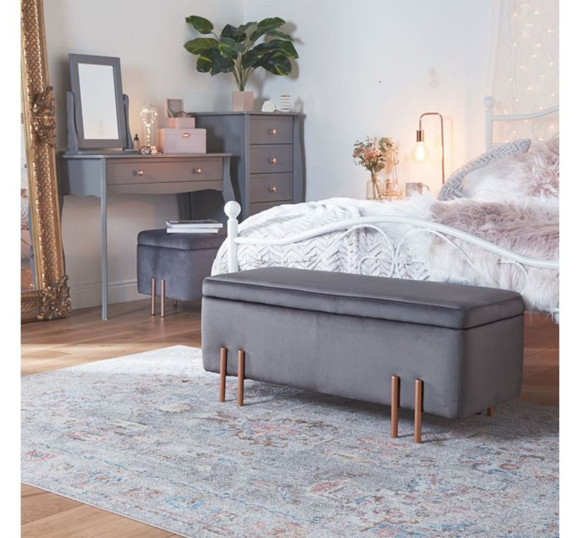 (JL38) Grey Velvet Storage Ottoman Bench Covered in soft and luxurious, plush velvet fabric, w...