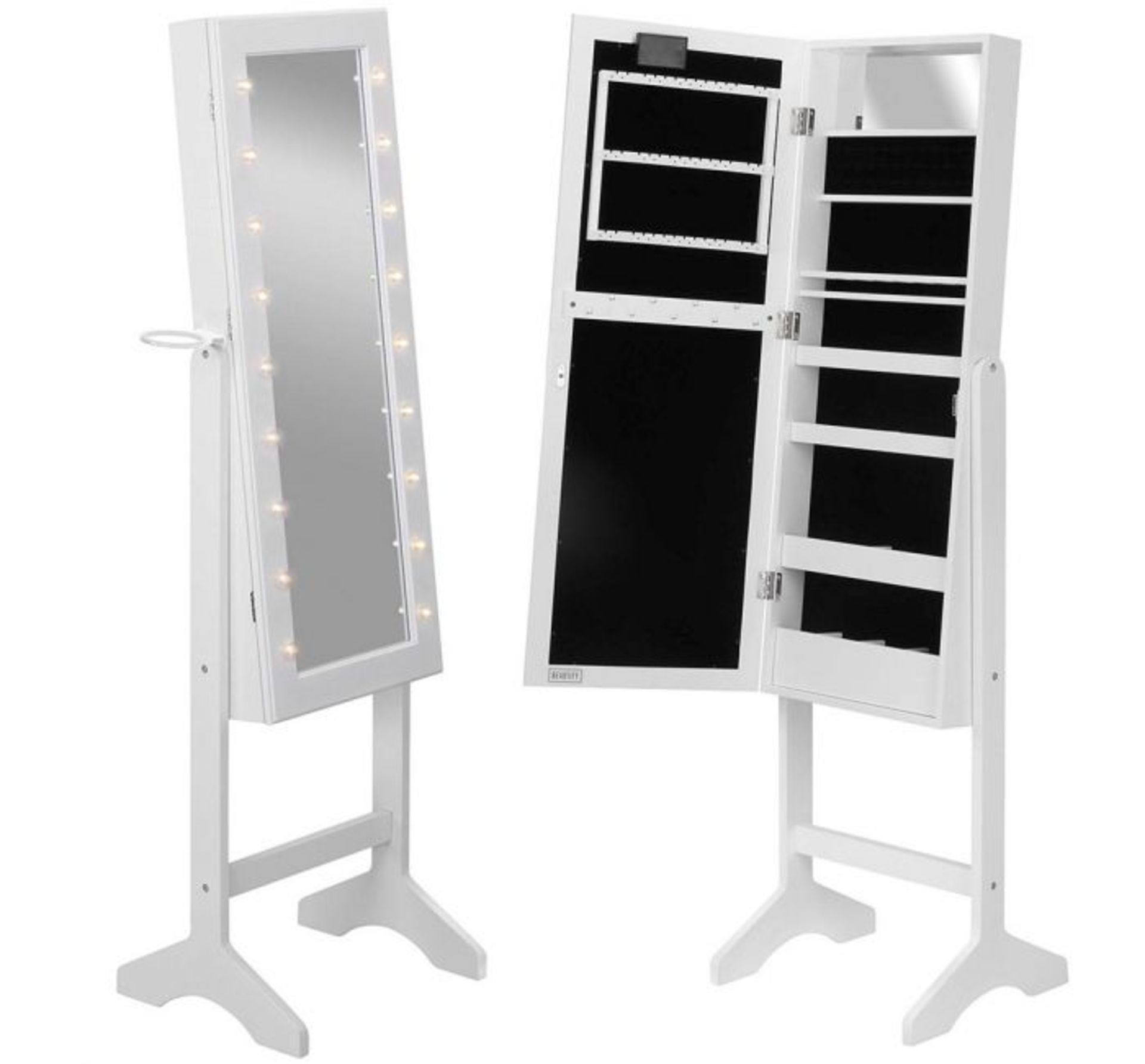 (JL11) White LED Armoire Storage Mirror Free standing mirror and jewellery cabinet holds up to... - Image 4 of 4