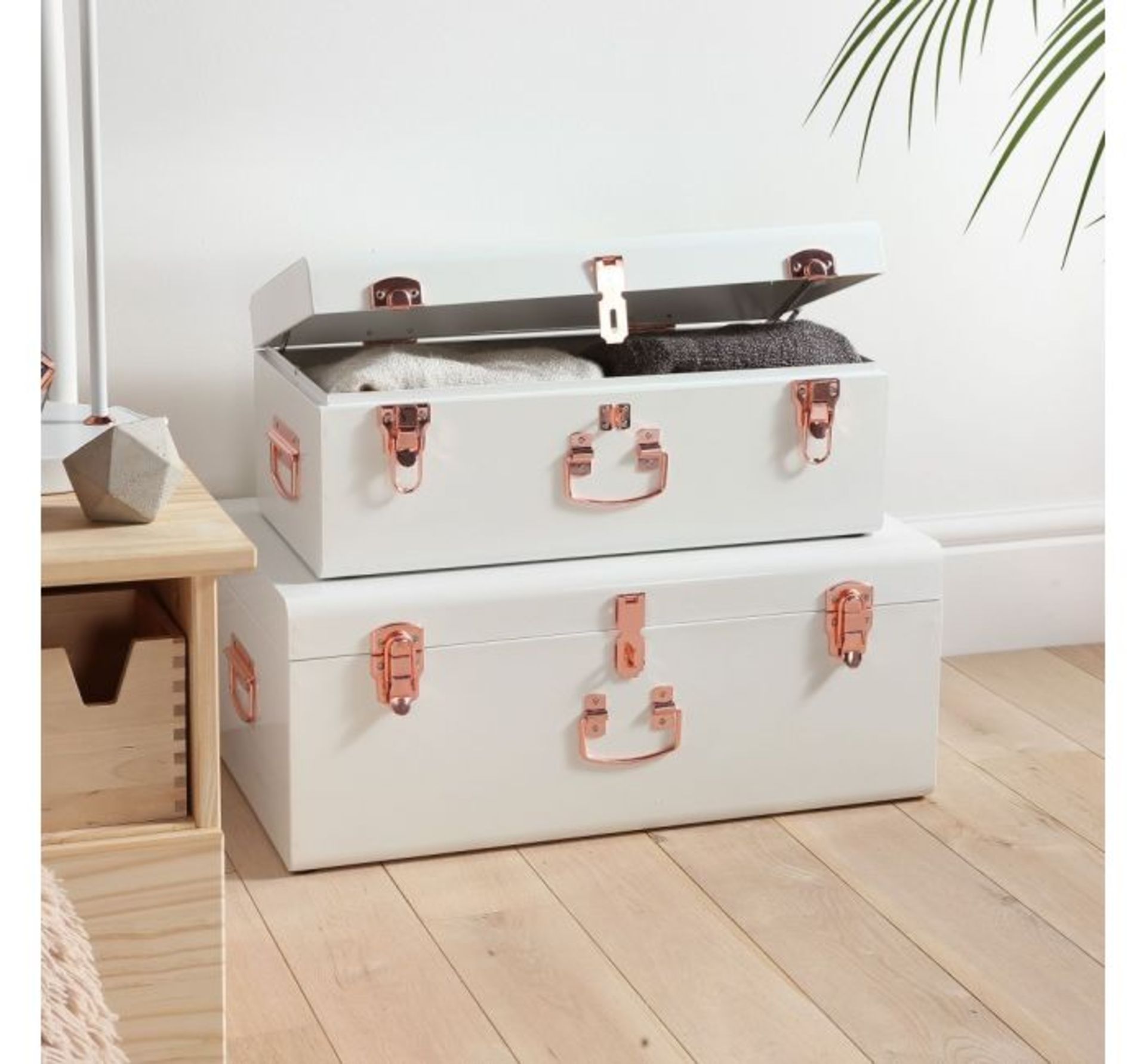 (JL39) Cream Storage Trunks - Set of 2 Fill your trunks with anything from bedding, towels and... - Image 3 of 3