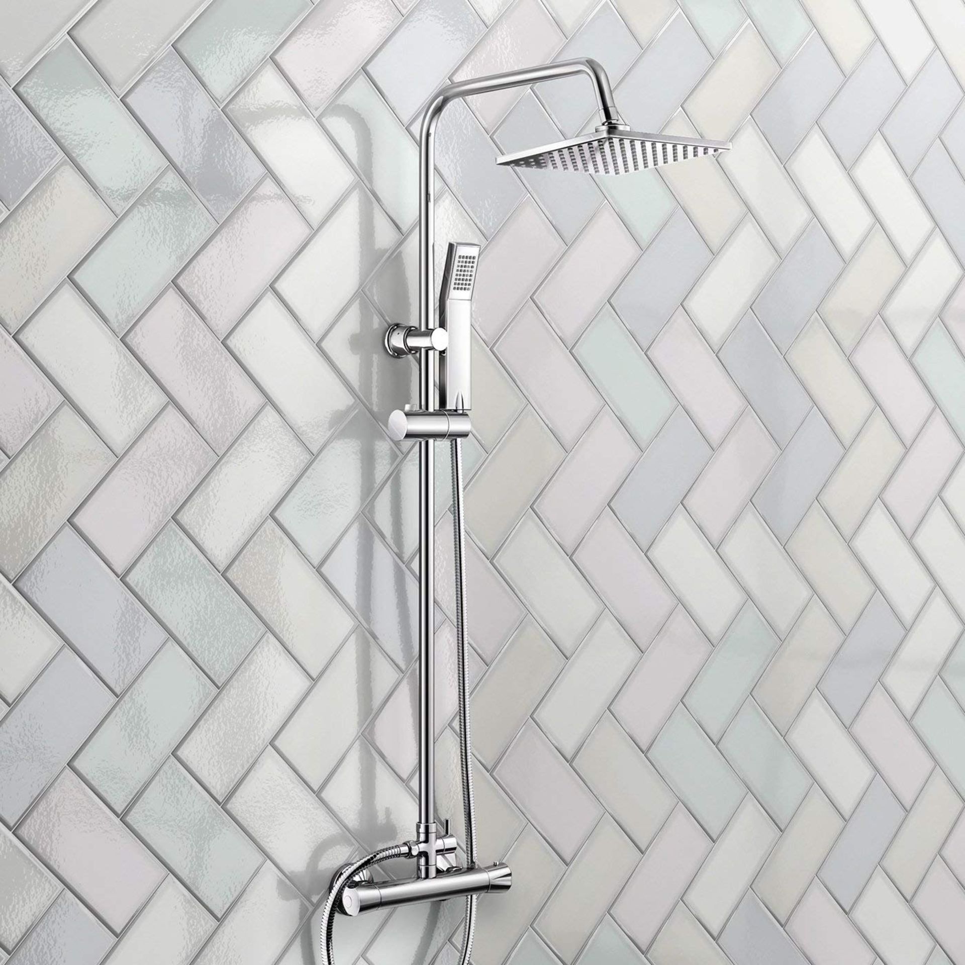 (JL57) Exposed Thermostatic 2-Way Bar Mixer Shower Set Chrome Valve 200mm Square Head + Handhel... - Image 2 of 2